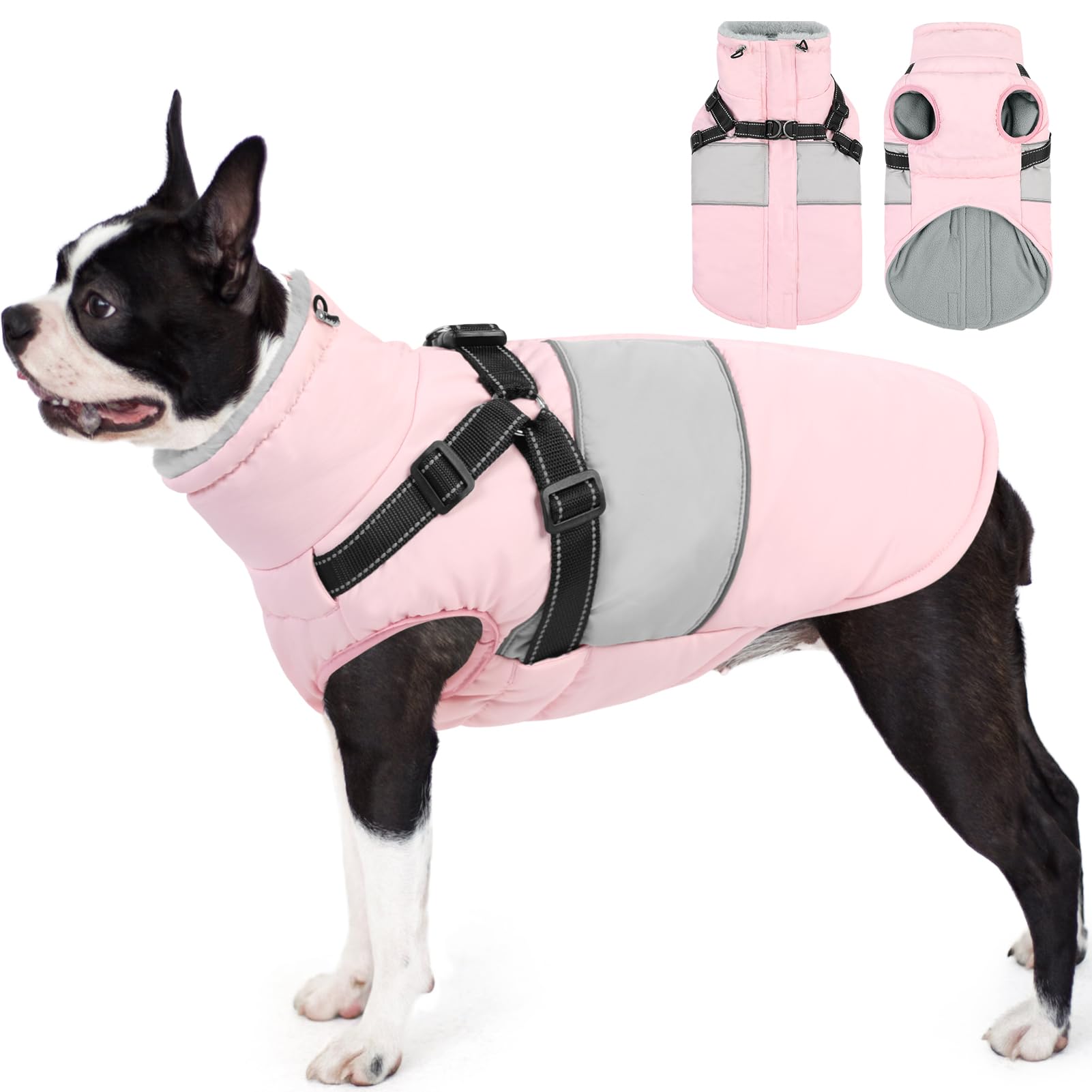 Aofitee Dog Winter Coat - Waterproof Jacket With Built-In Harness, Warm Fleece Puffer With Zipper, Reflective Sweater For Small 