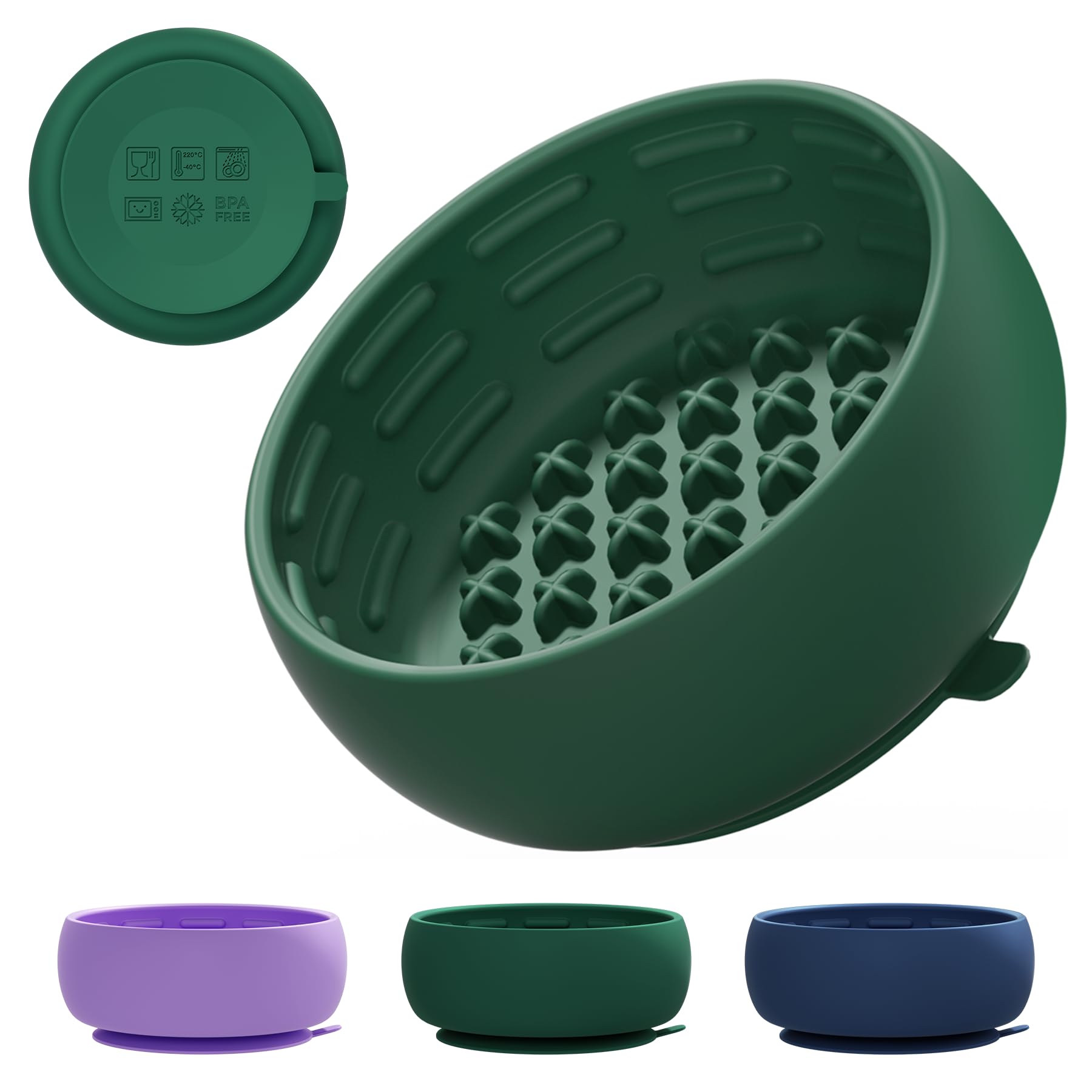 Deep Green Slow Feeder Dog Bowl for Large Breed & Puppies - Prevents Bloat & Improves Digestion - Non-Slip Dog Puzzle Toy with S