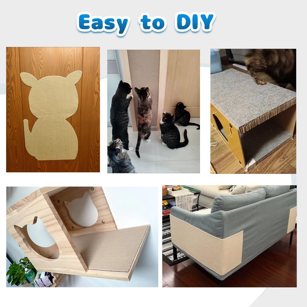 Adhesive Cat Scratcher Mat, Cat Scratching Post Diy Climbing Carpet, Trimmable Cat Scratch Furniture Protector Pad For Wall Couc