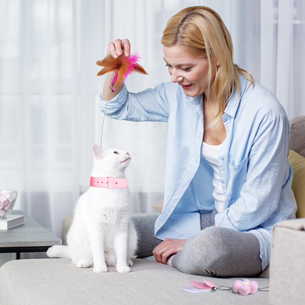 Otunrues Cat Feather Collar Toys 2 Pcs Interactive Toys For Indoor Cats Teasing Wand Collar Funny Toy With Bell And Replaceable