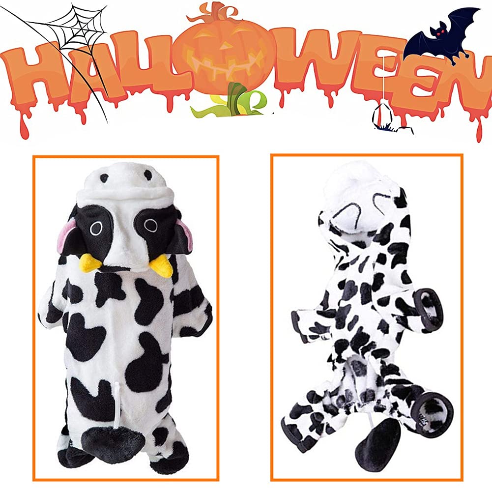 Dog Cow Costume - Adorable Halloween Dog Costumes Cow Style Hoodie Soft And Comfortable Jumpsuits For Small Puppy Dog