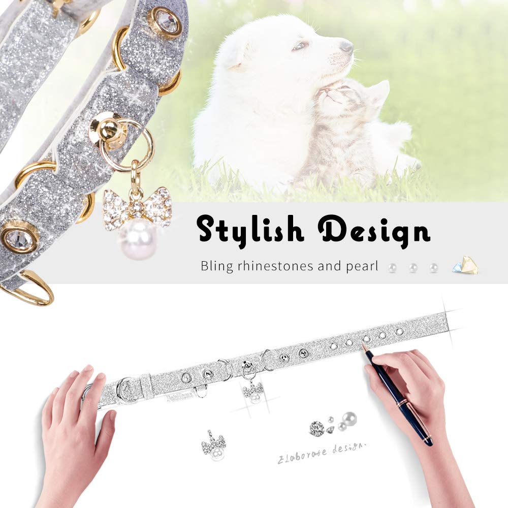 Petshome Cat Collar, Dog Collar, [Bling Rhinestones] Pu Leather Adjustable Pet Collar With Luxury Pendant For Big Cat And Small