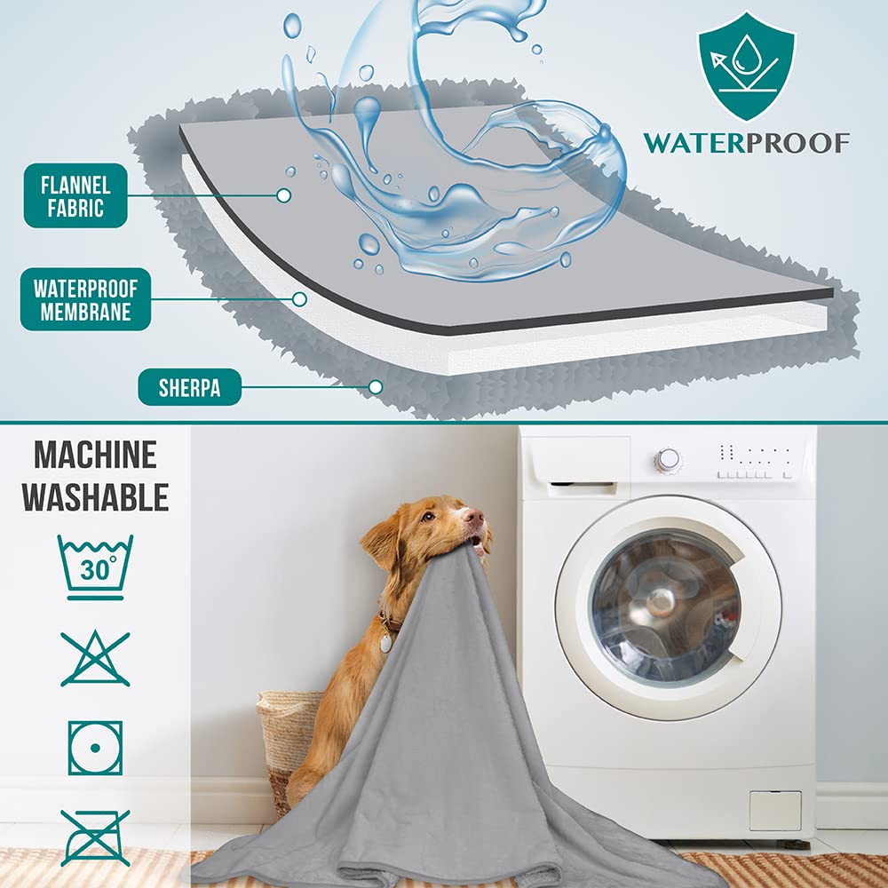 Petami Waterproof Dog Blanket For Extra Large Dogs, Pee Proof Pet Blanket For Bed Couch, Reversible Water Proof Blanket For Puppy Indoor Cat, Soft Dog Crate Cover Washable, Queen 90X90 Light Gray