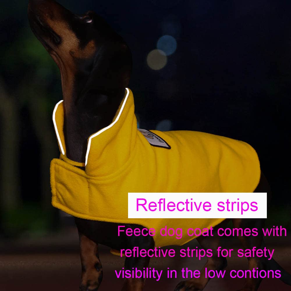 Fleece Dog Coat Pet Jacket Reflective For Cold Weather For Extra Large To Small Pets(Yellow,M)