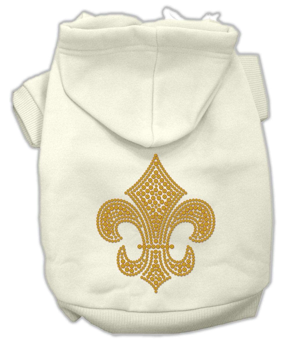 Pet, Dog & Cat Hoodie Rhinestone, "Gold Fleur De Lis" Cream XL (14-20 lbs.)