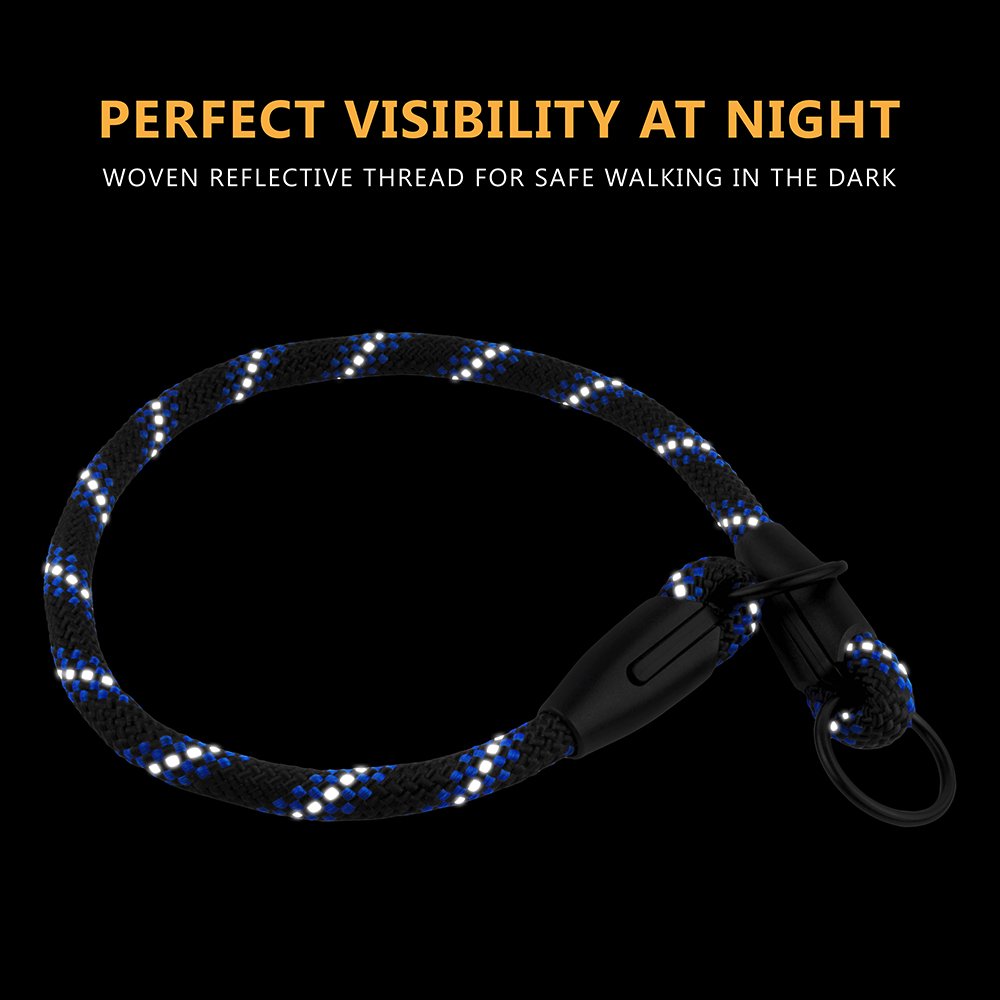 Bronzedog Rope Pro Training Dog Collar Braided No Pull Quick Release Round Lead Collars For Dogs Small Medium Large Puppy (L - 21.7' Long, Blue)