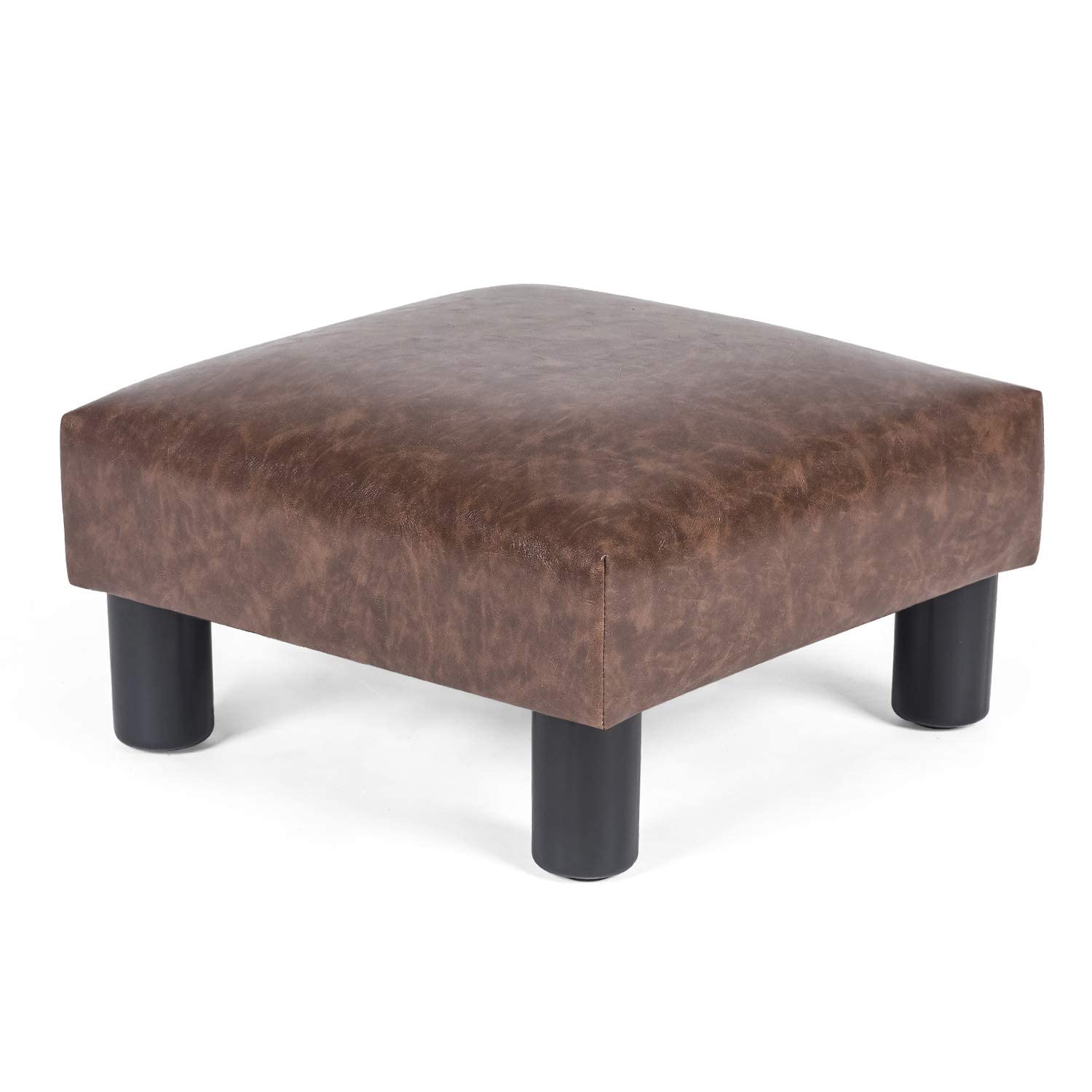 Joveco Ottoman Footrest Stool Small Pu Leather Square Footstool (Brown #1)