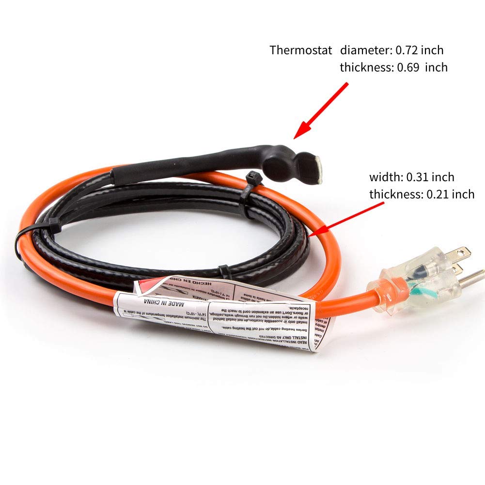 HEATIT 60ft Pipe Heating Cable with Built-in Thermostat, 7W/ft, Black - Ideal for Winter Freeze Protection