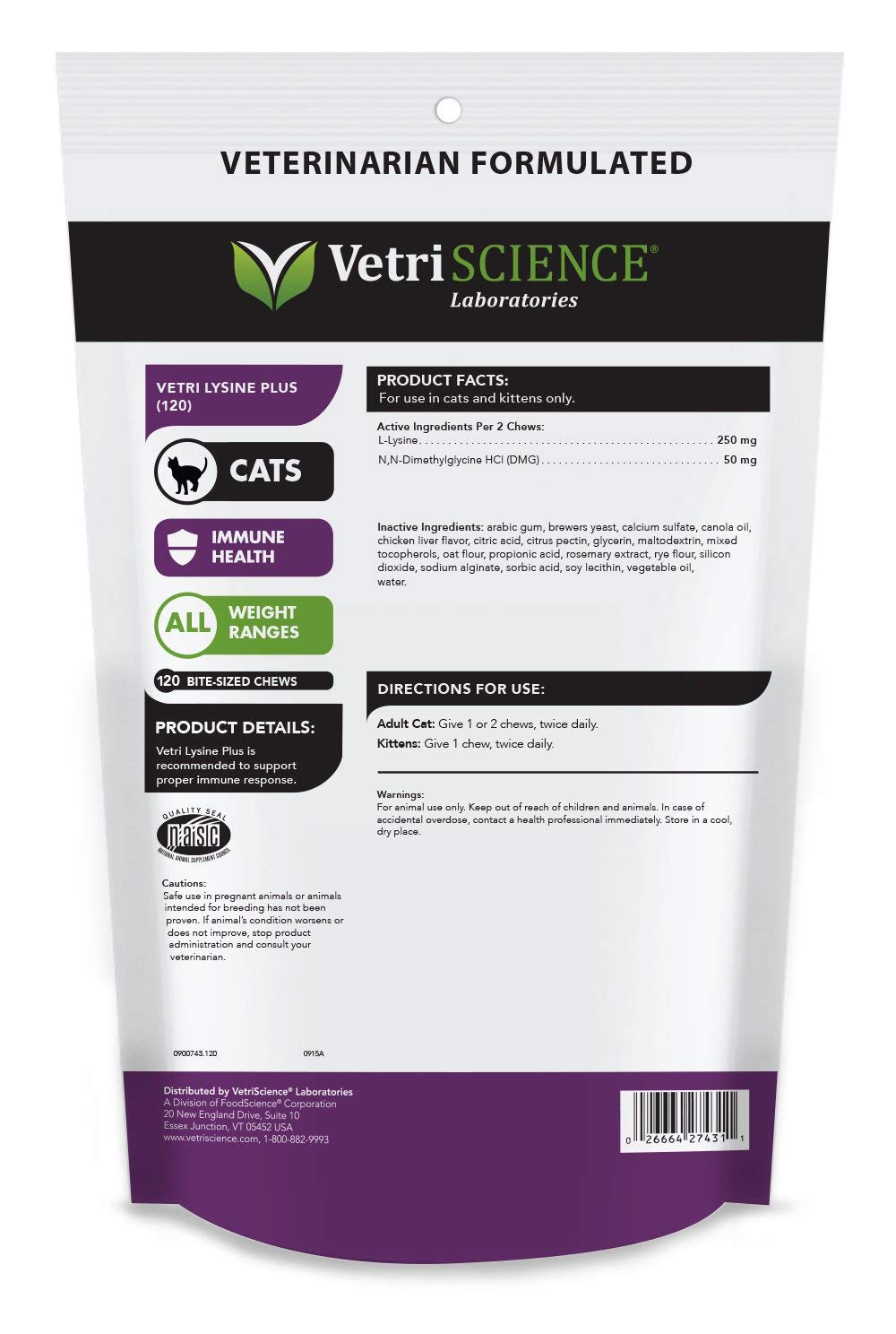 VETRISCIENCE Laboratories - Vetri Lysine Plus, 120 Bite Sized Chews, 3 Pack