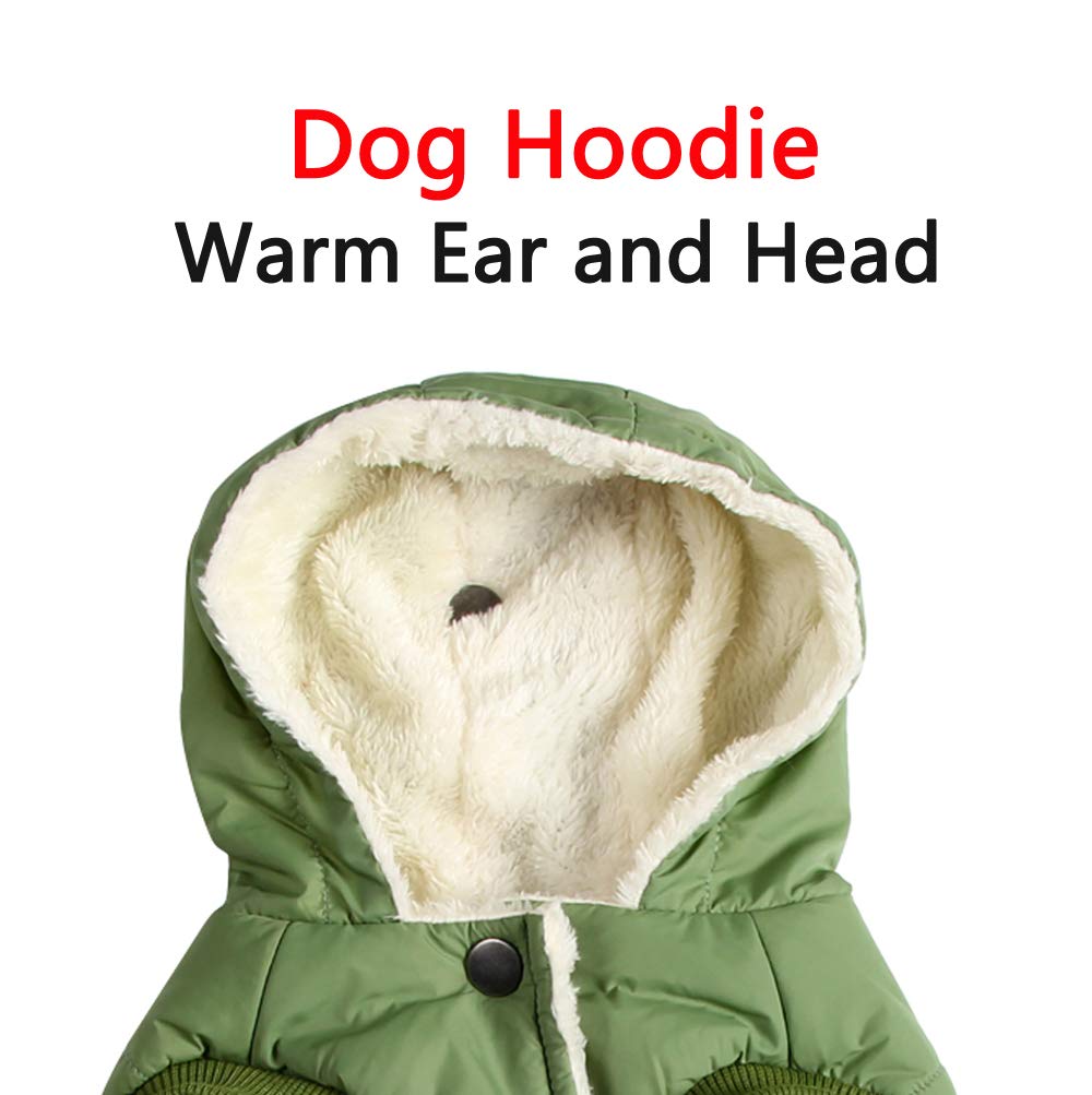 Vecomfy Fleece Lining Extra Warm Dog Hoodie In Winter For Small Dogs Jacket Puppy Coats With Hooded Green M