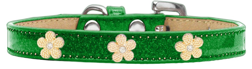 Mirage Pet Products Gold Flower Widget Dog Collar Emerald Green, Ice Cream, Size 10