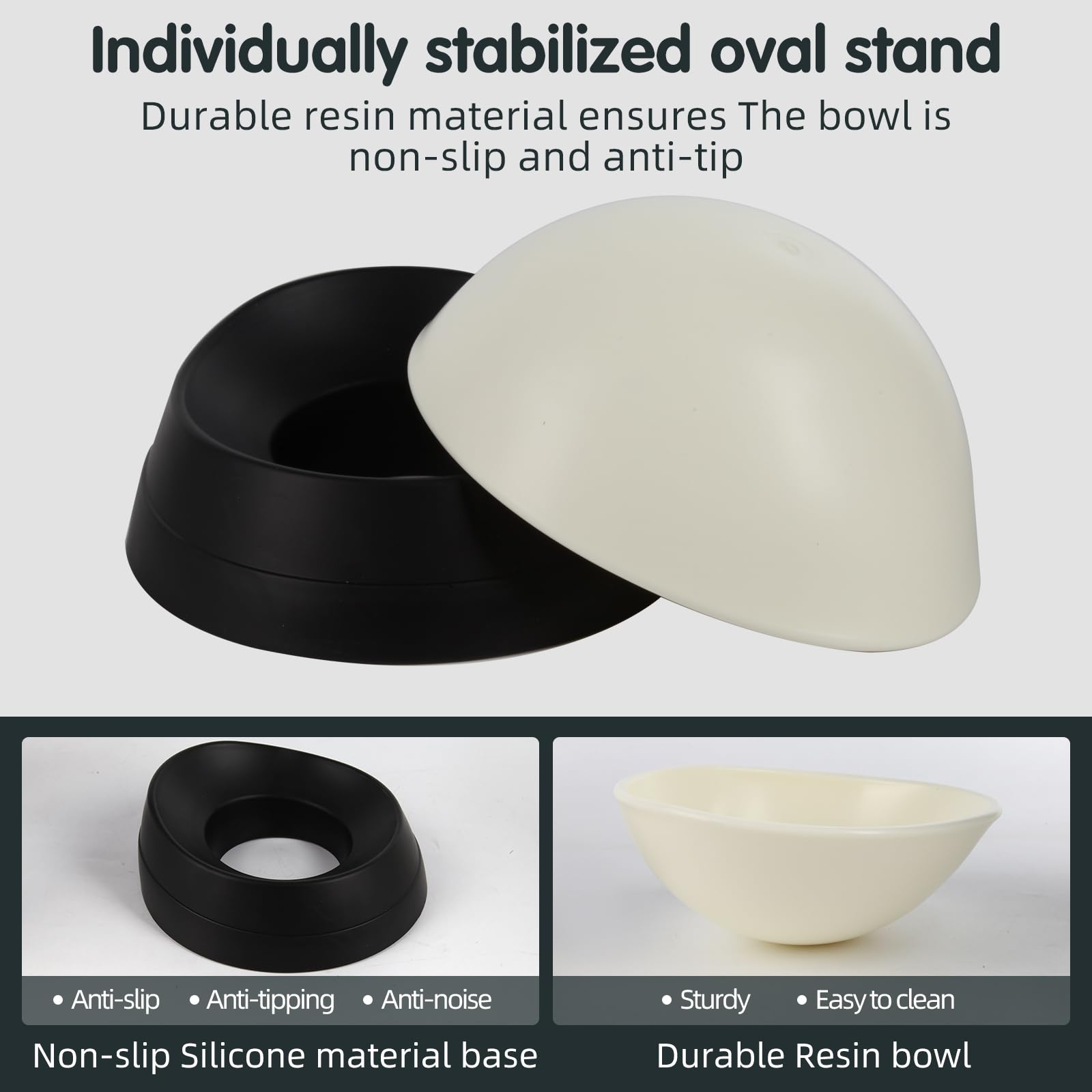Bulldog Bowl Anti-Slip Dog Cat Dish Detachable Rubber Dog Bowl Pet Sterile Tilted Pet Feeder Slope Base (Black, 3.5 Cup (Medium/