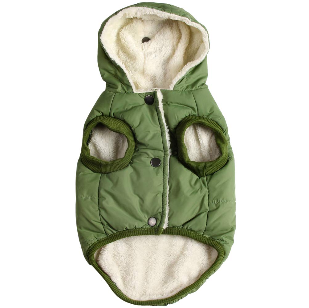 Vecomfy Fleece Lining Extra Warm Dog Hoodie In Winter For Small Dogs Jacket Puppy Coats With Hooded Green M