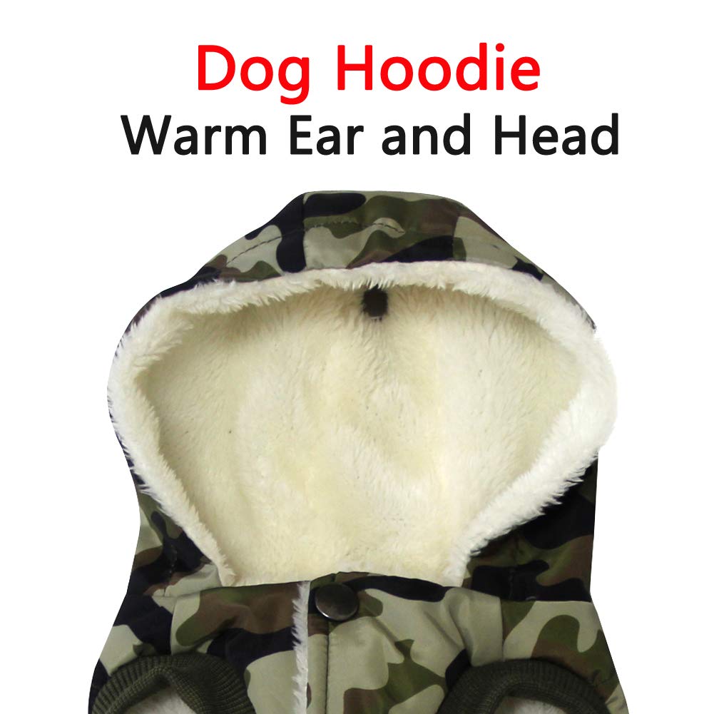 Vecomfy Fleece Lining Extra Warm Dog Hoodie In Winter,Small Dog Jacket Puppy Coats With Hooded,Green Camo S
