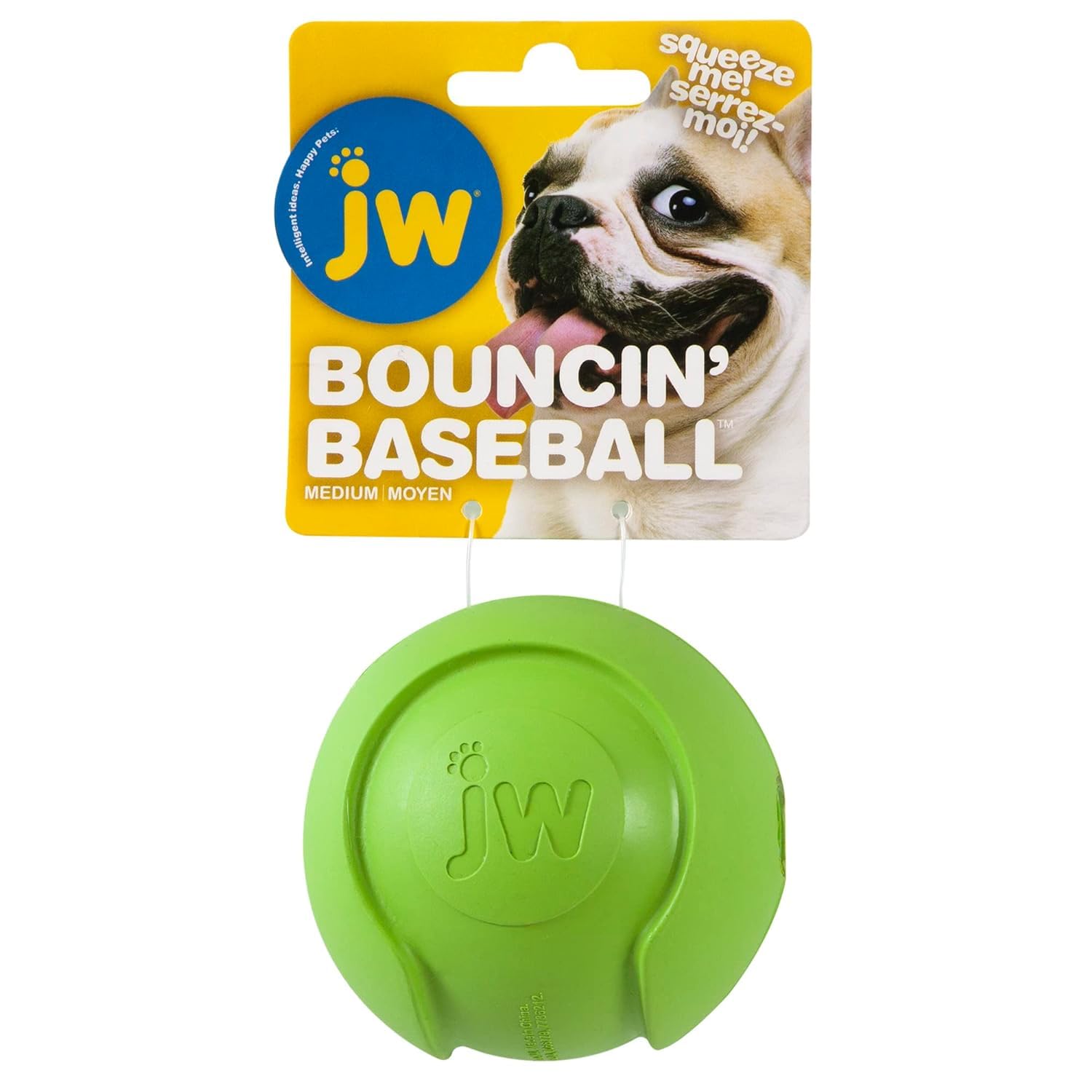 JW Pet iSqueak Bouncin' Baseball Dog Toy, Medium, Rubber, Black, Model 40036