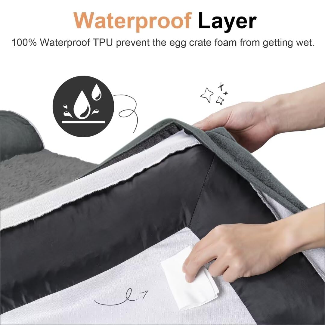 Large Dog Bed Orthopedic Washable: Jumbo Dog Bed Bolster Extra Large Dogs Egg Crate Foam Sofa Couch Waterproof Removable Cover -