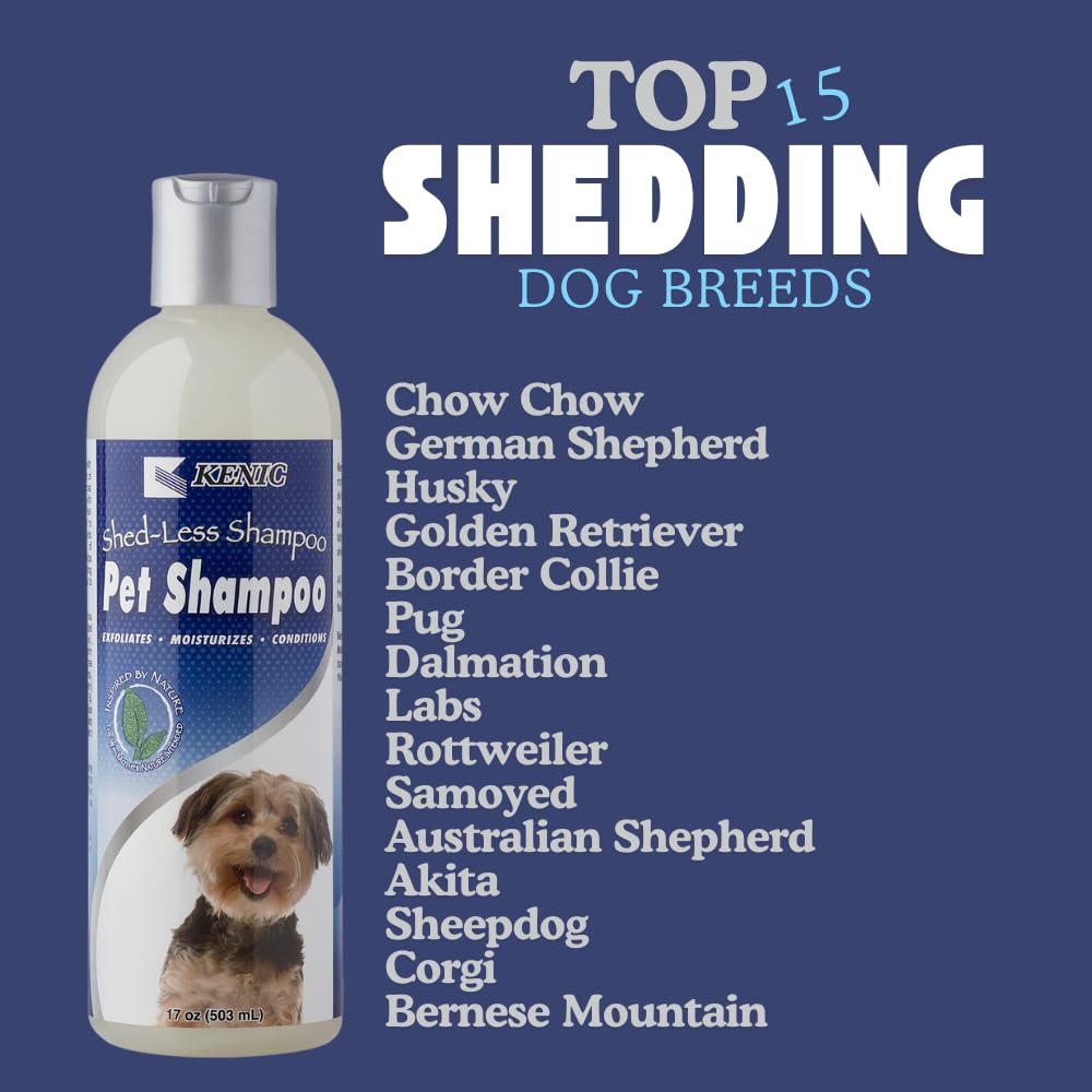 Kenic De-Shedding Dog Shampoo - Reduces Shedding with Omega-3, Omega-6, Vitamin E & B5, Gentle Conditioning Coat-Care Formula, M