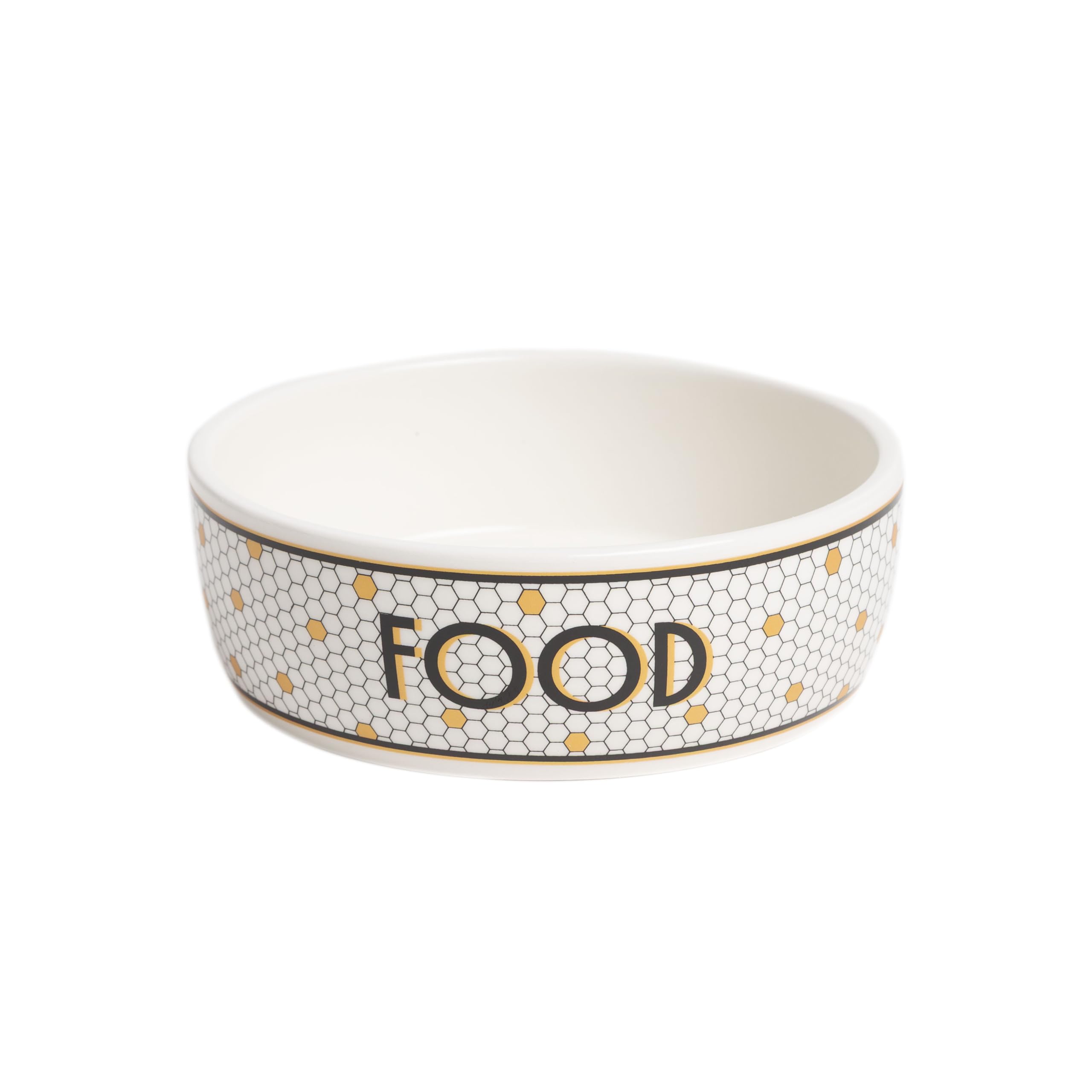 Pearhead Ceramic Dog Food Bowl - Bistro Tile Honeycomb with Gold Accents Stoneware Pet Food & Water Bowl for Small Dogs, Weighte