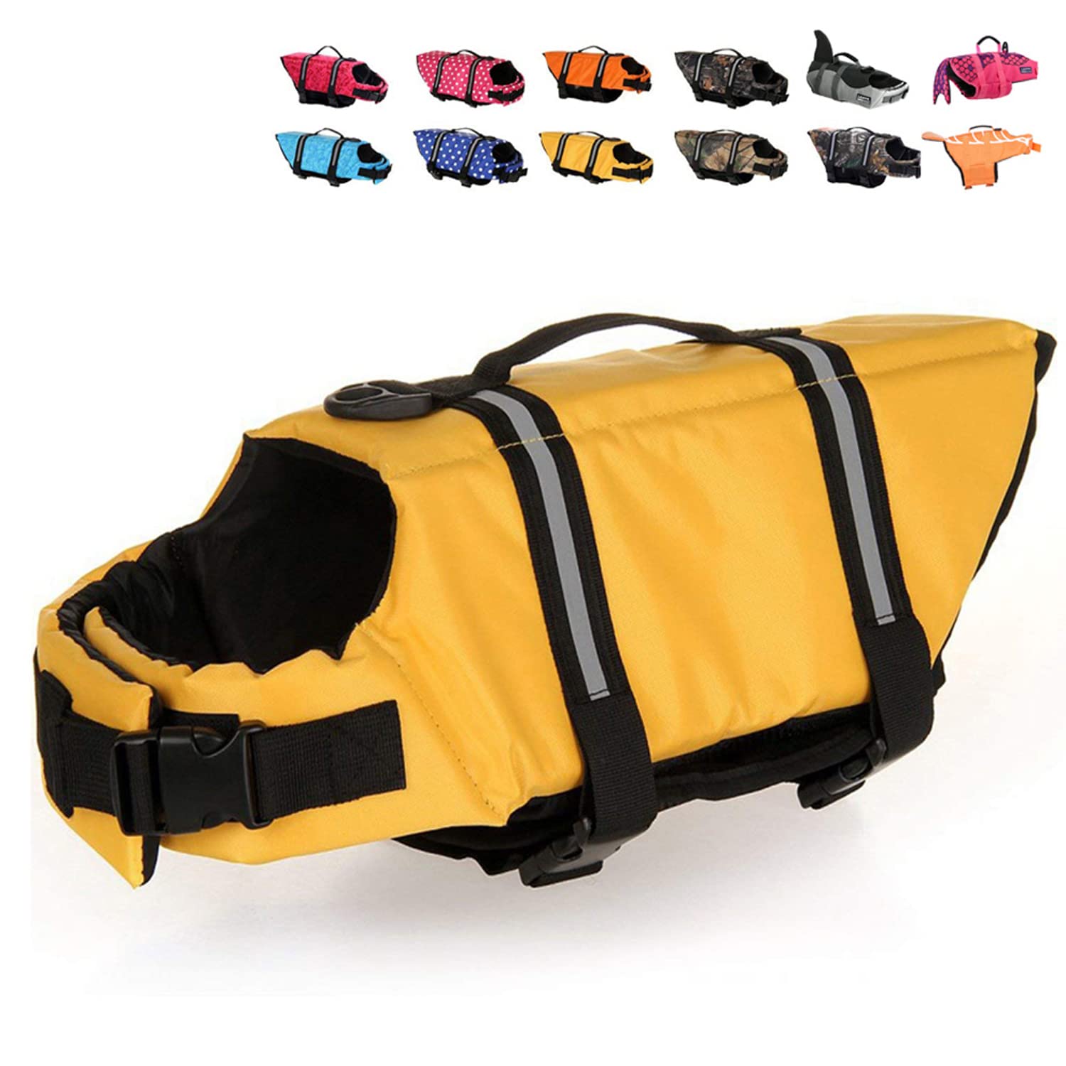 Haocoo Dog Life Jacket Vest Saver Safety Swimsuit Preserver With Reflective Stripes/Adjustable Belt Dogs?Yellow,M