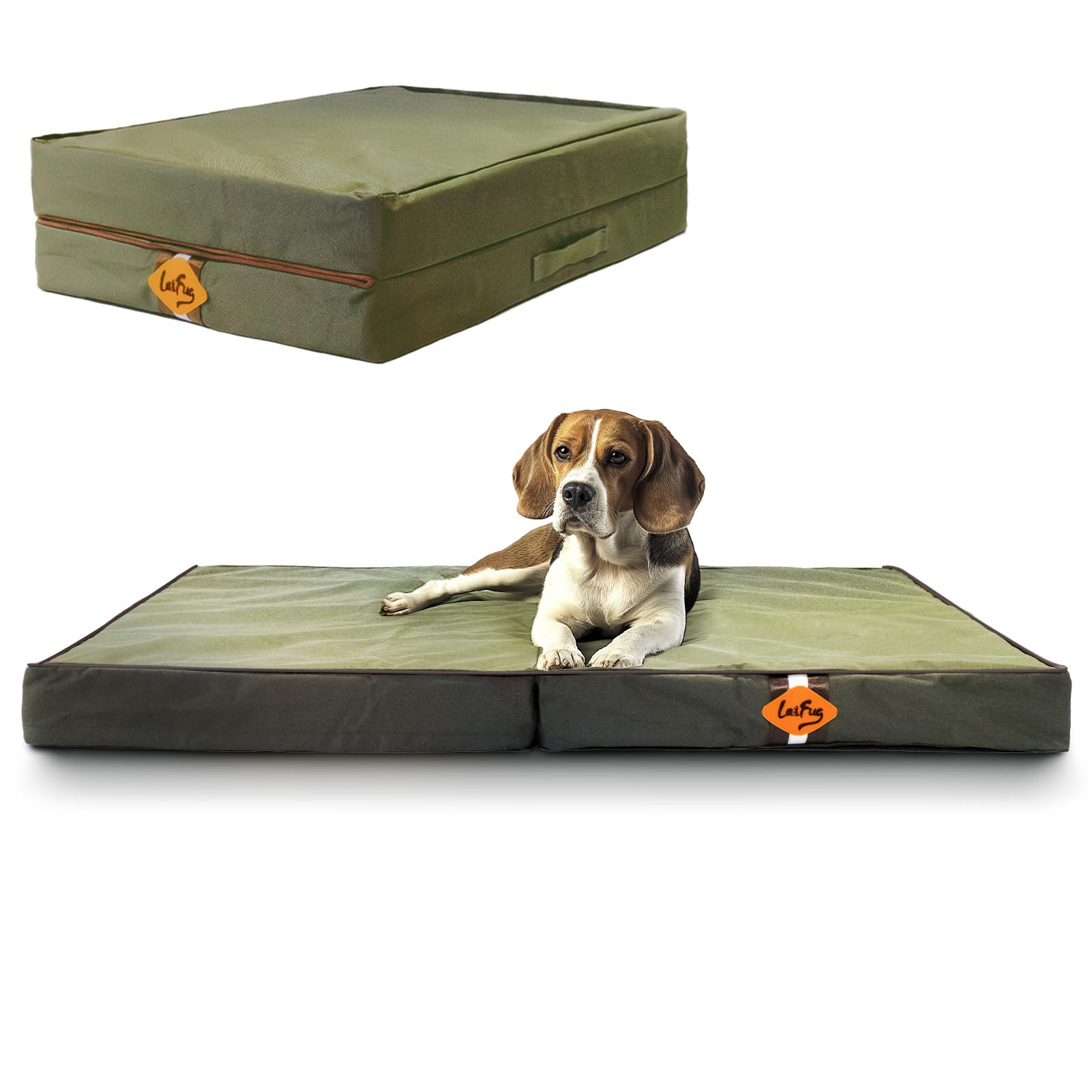 Laifug Foldable Waterproof Dog Bed For Large Dogs - Outdoor Orthopedic Dog Bed With Washable Removable Cover, Pet Mattress With 