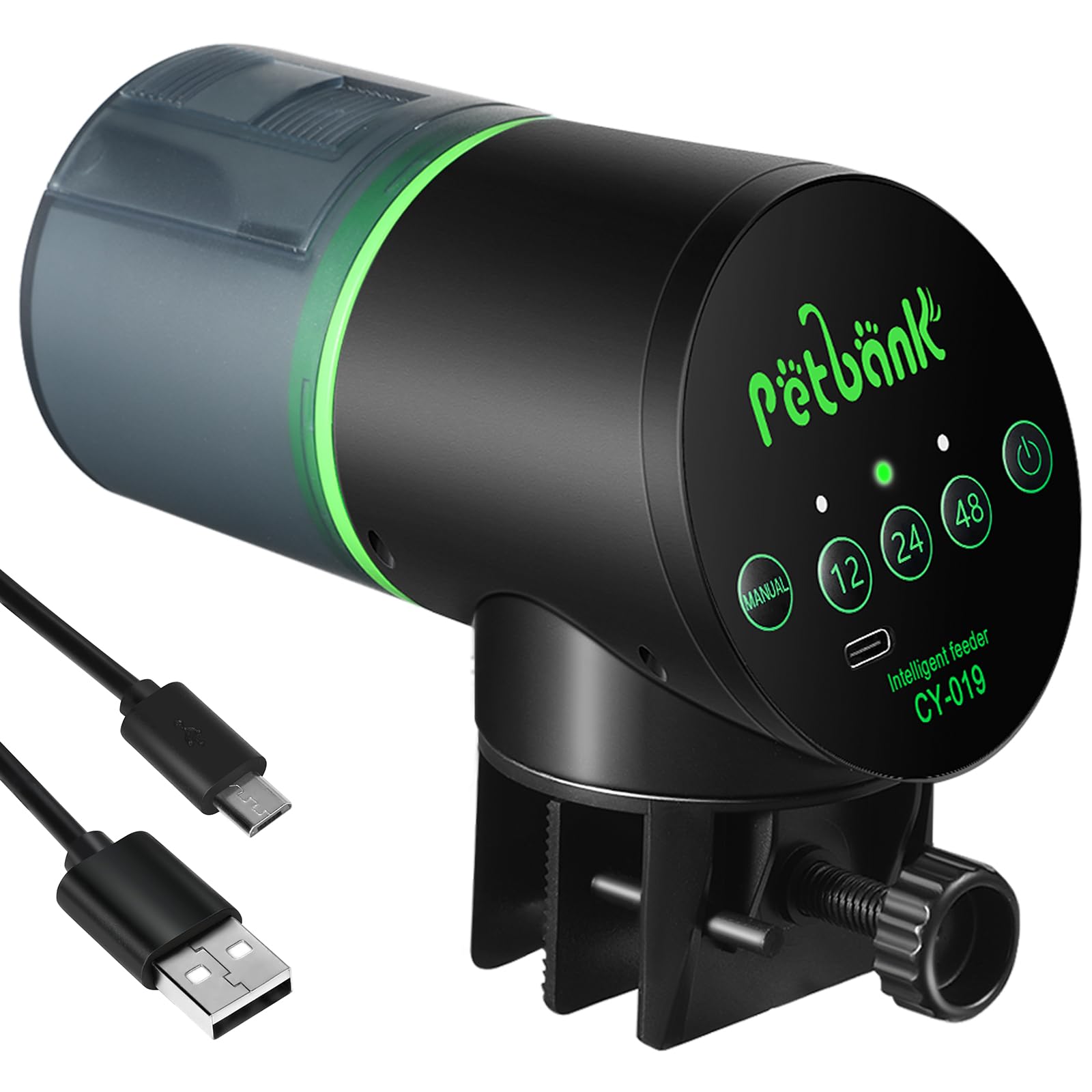Petbank Automatic Fish Feeder for Aquarium - Auto Fish Food Dispenser Rechargeable for Small Large Tank with USB Charger Cable,1