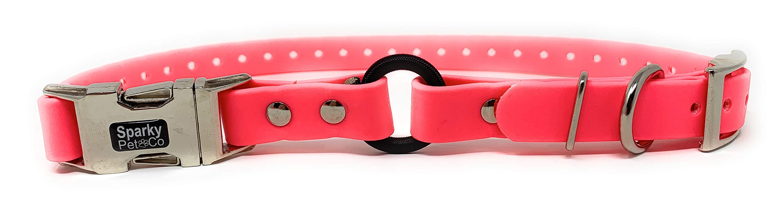 Sparky Pet Co - Zeus Ecollar Replacement Strap - Bungee Loop Dog Collar - Waterproof Biothane - Adjustable - Double Buckle - Quick Snap Metal Clasp - For Invisible Fence Systems - 3/4' X 28' Neon Pink