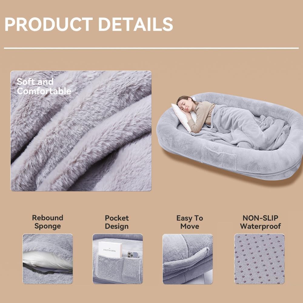 Ultra-Soft Human Size Dog Bed For People And Pets; 77   X51   X11    Extra Large Dog Bed With Raised Cushioned Rim, Removable Co