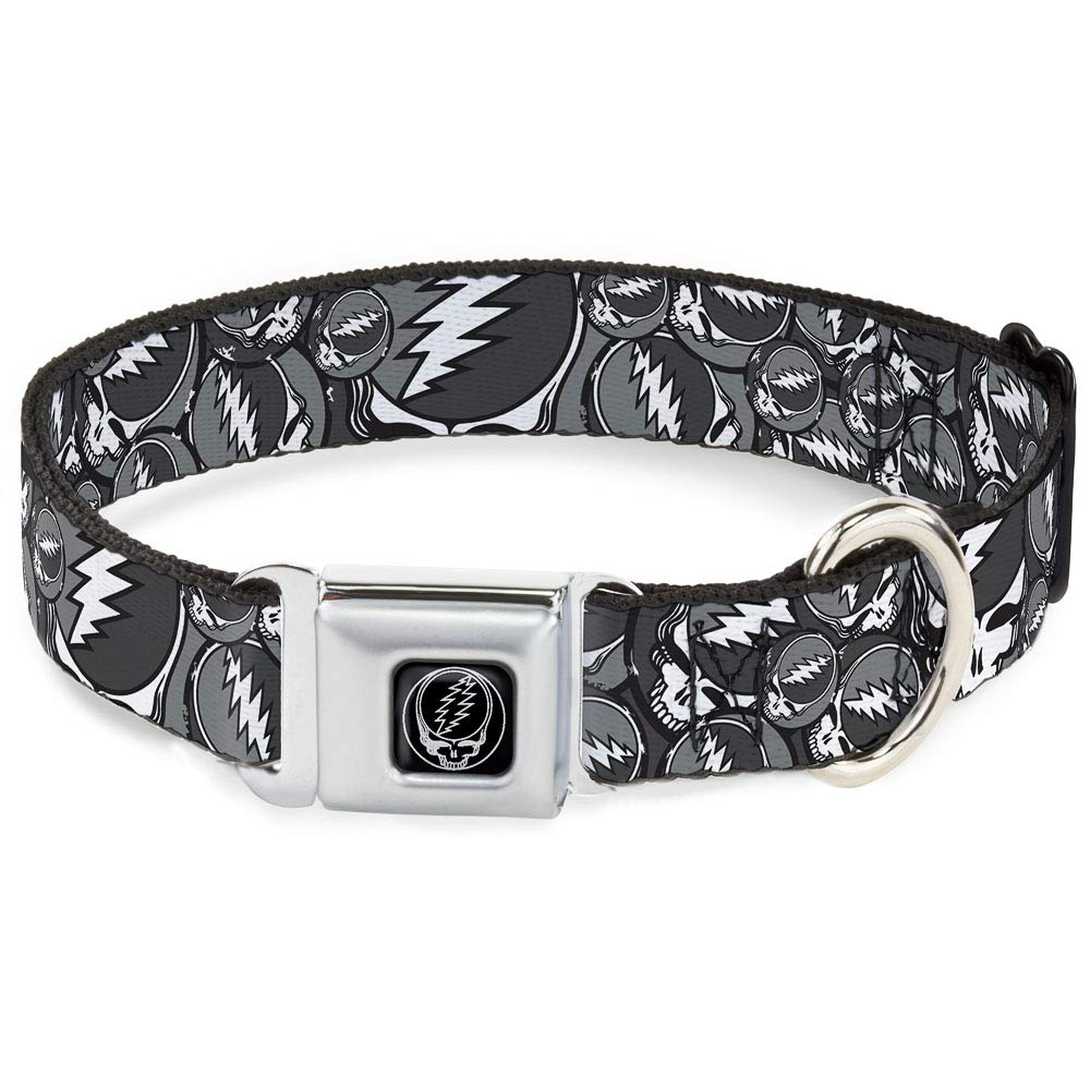 Buckle-Down Seatbelt Buckle Dog Collar - Steal Your Face Stacked Gray - 1' Wide - Fits 15-26' Neck - Large
