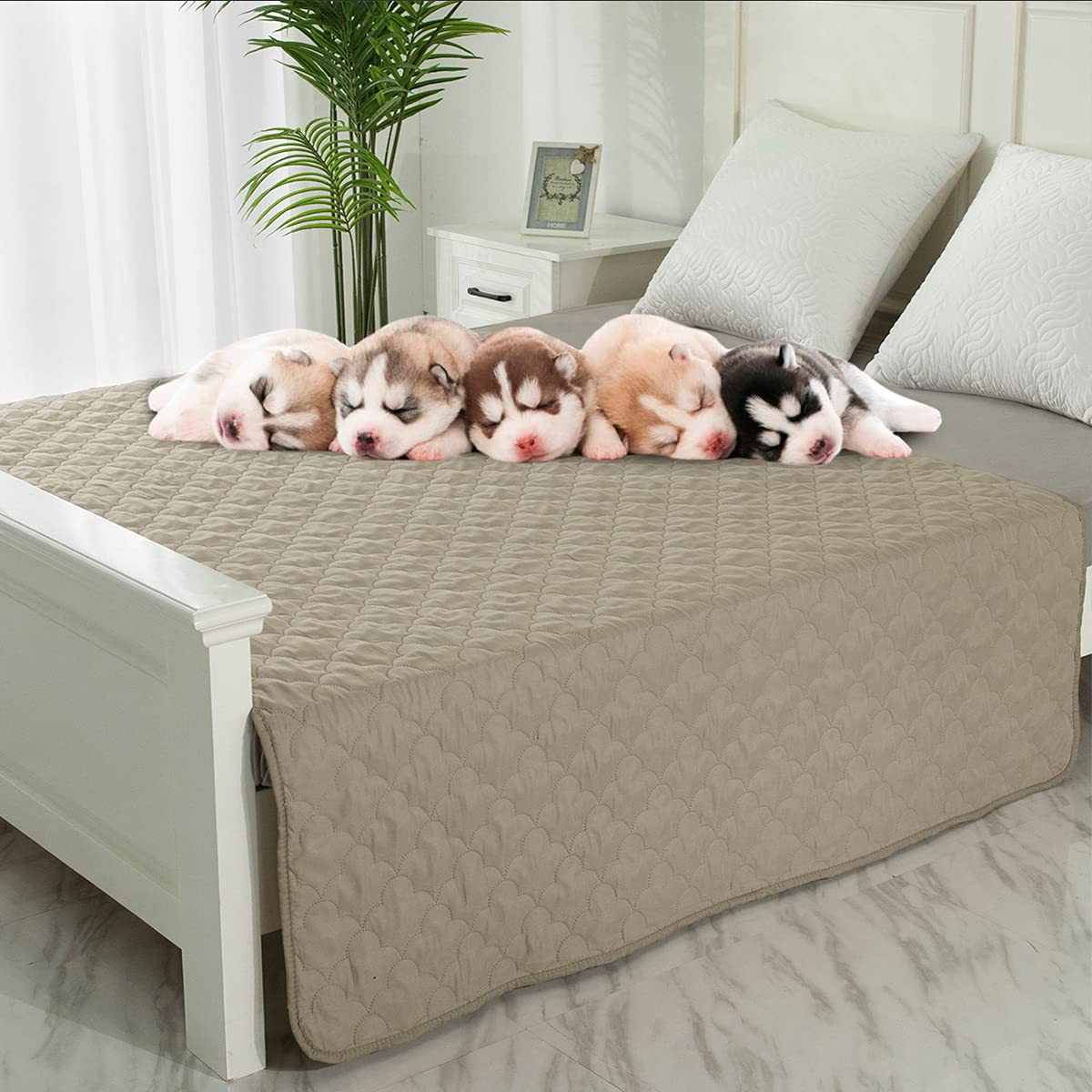 Dog Blankets for Couch Protection Waterproof Dog Bed Covers Pet Blanket Furniture Protector (Beige+Sand, 82x108)