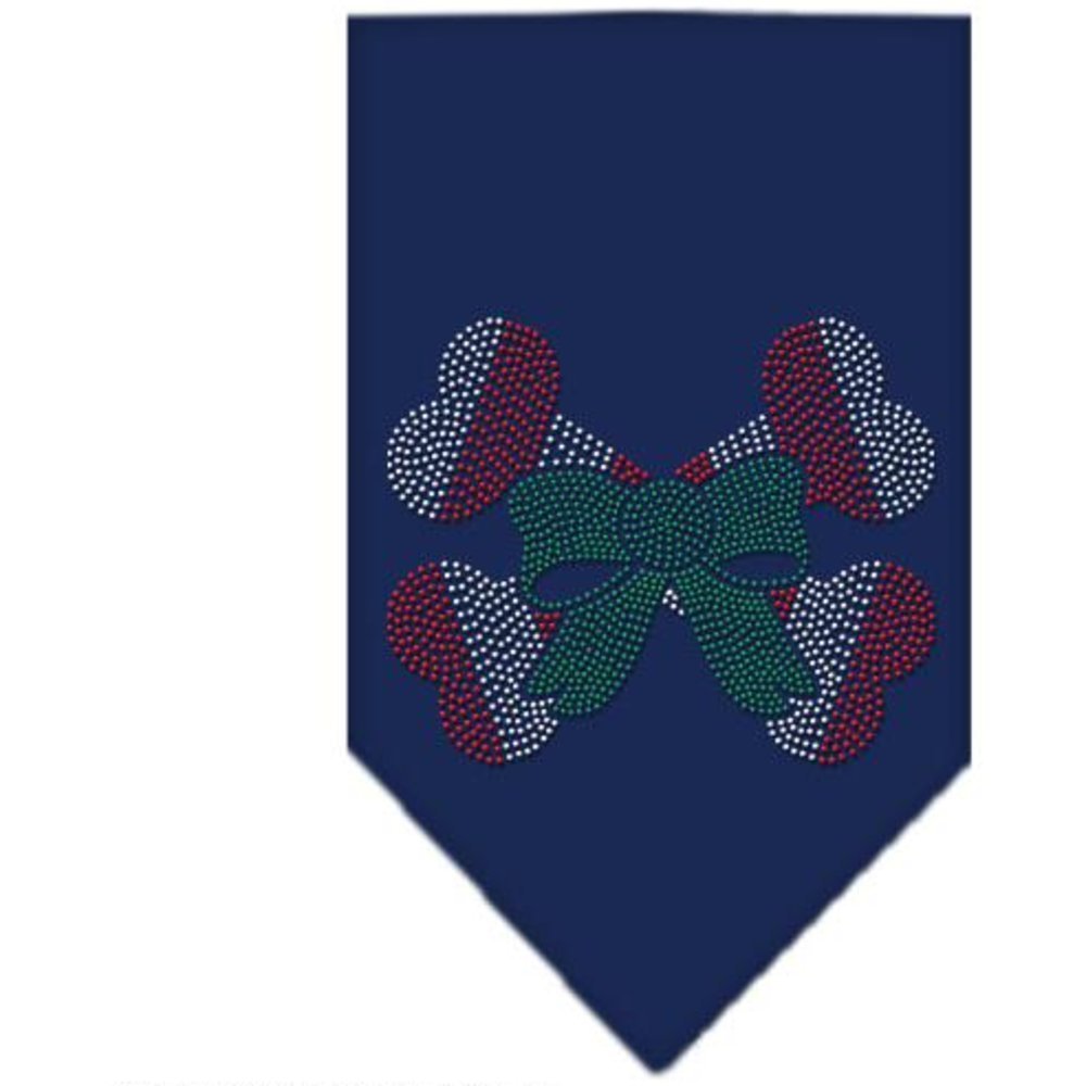Christmas Pet and Dog Bandana Rhinestone, "Candy Cane Crossbones" Navy Blue Large