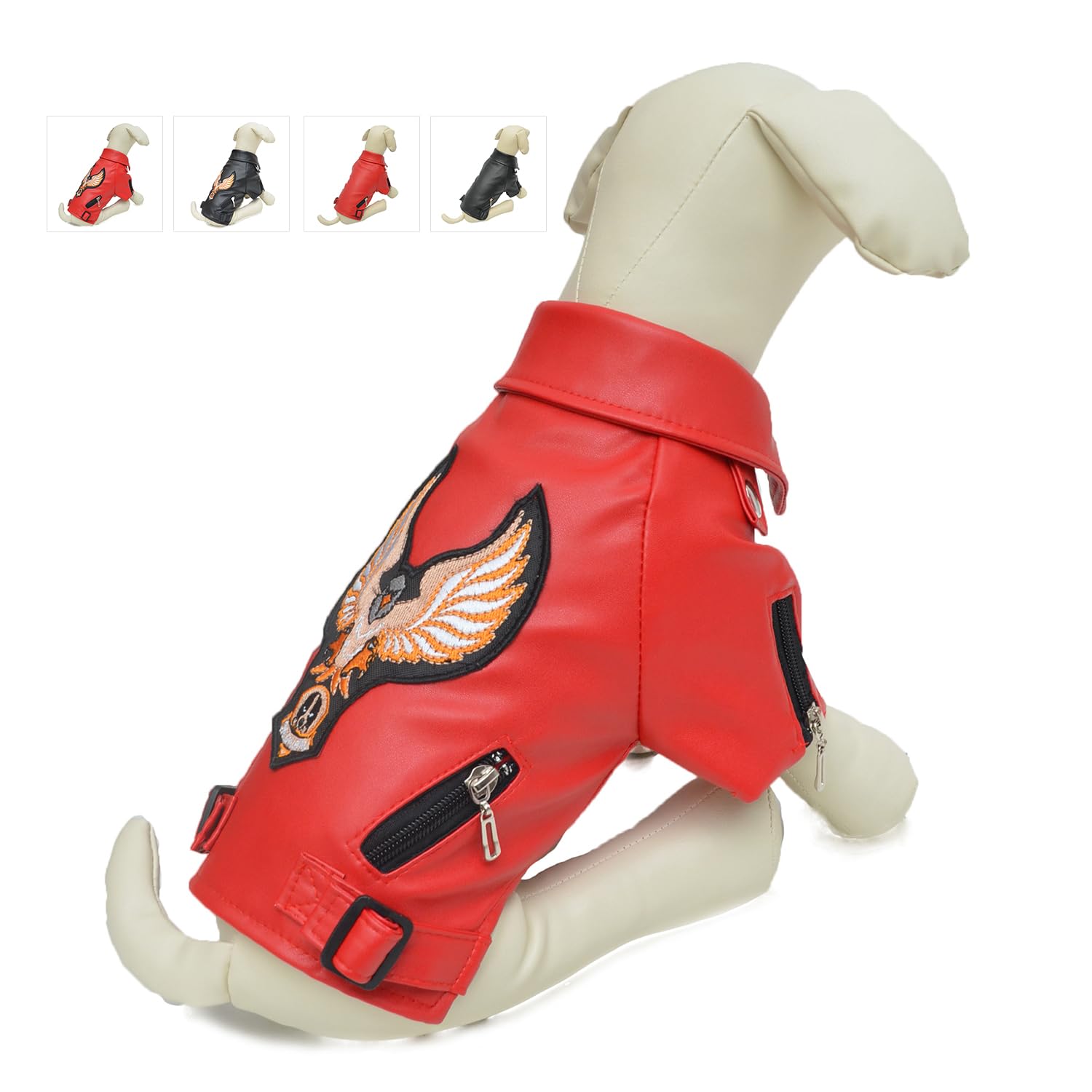 Lovelonglong Cool Dog Leather Jacket, Warm Coats Dogs Windproof Cold Weather Coats For Large Medium Small Dogs With Eagle Embroi