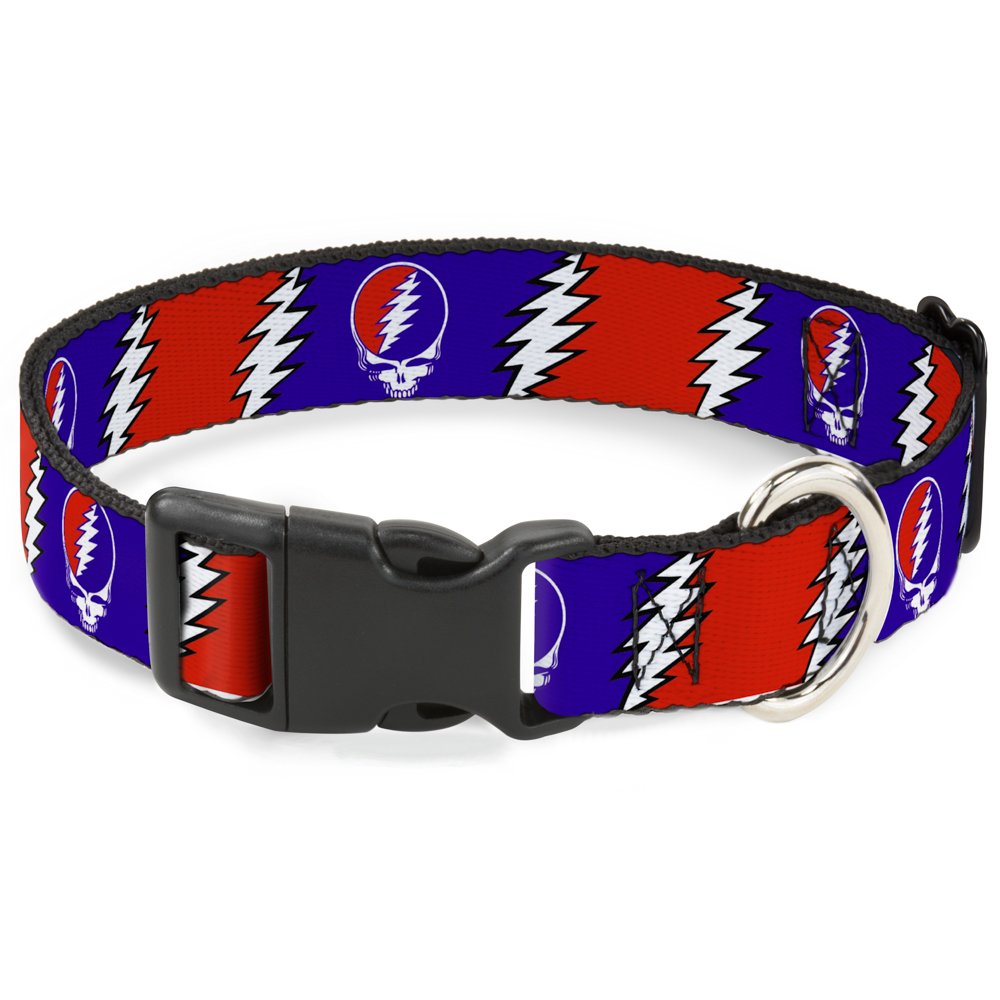 Dog Collar Plastic Clip Steal Your Face Lightning Bolt Repeat Red White Blue 15 To 26 Inches 1.0 Inch Wide, Multicolor (Pc-Wgd019-L)