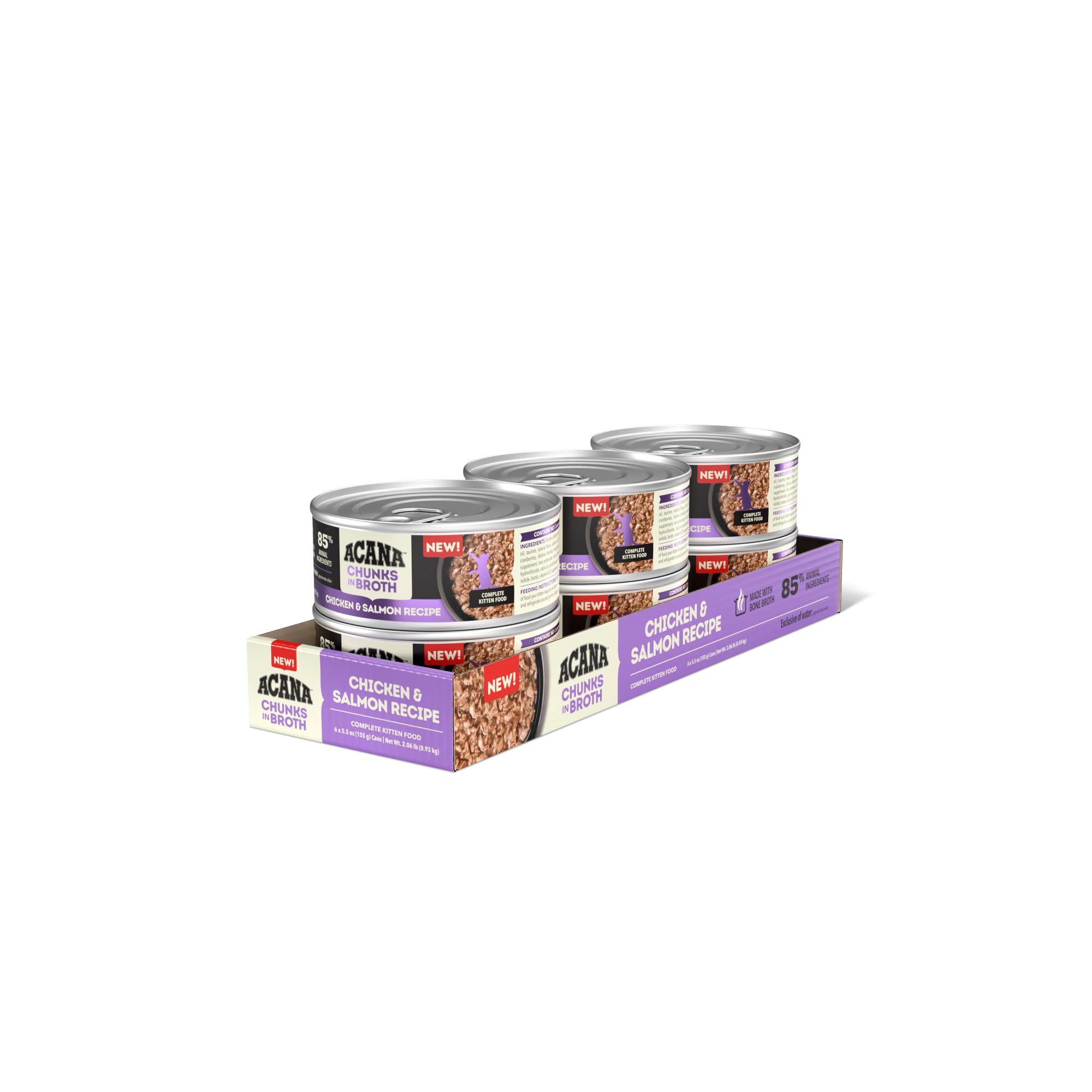 ACANA Chunks in Broth Wet Cat Food Chicken & Salmon Recipe for Kittens 5.5oz Cans (6 Count)