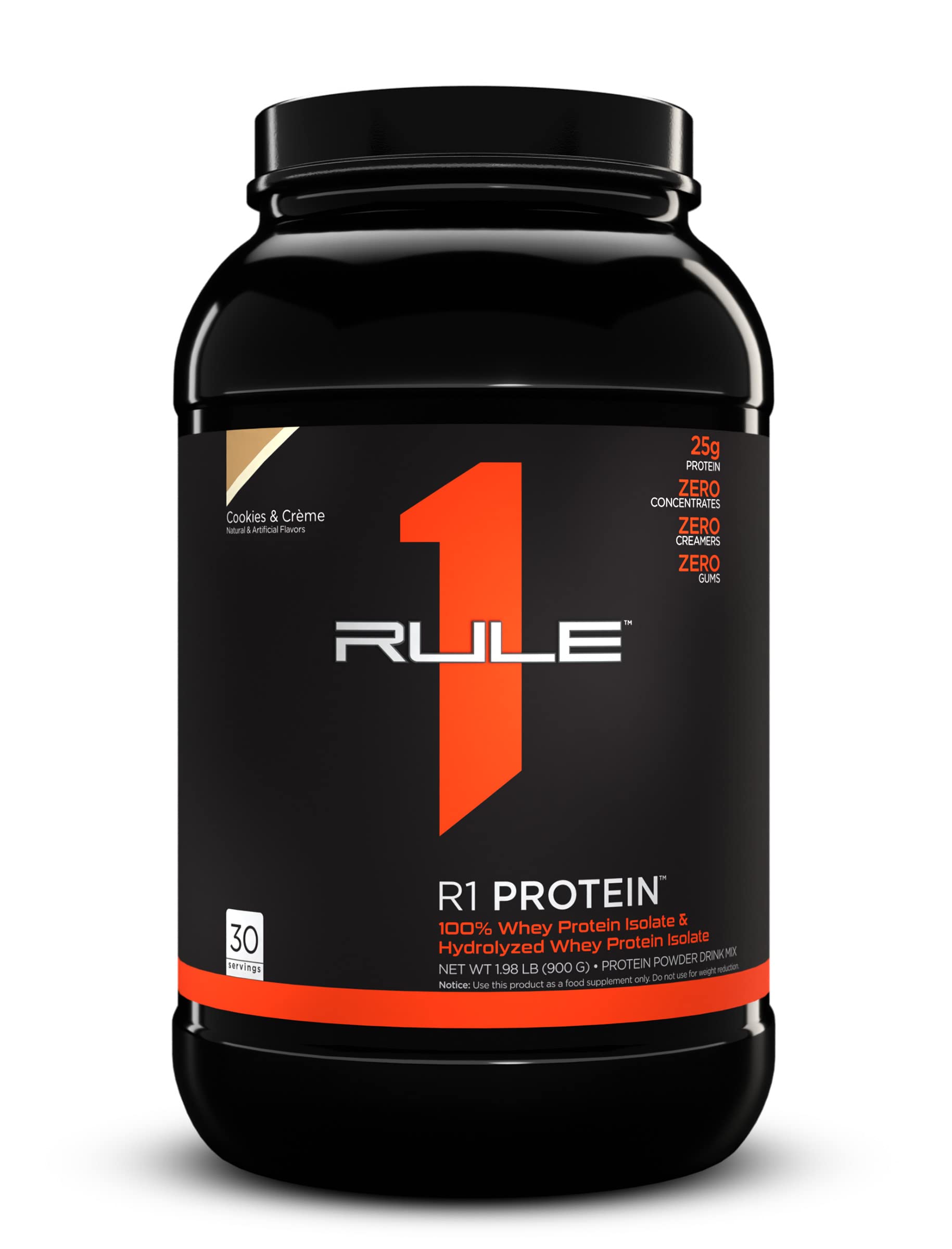 Rule One Proteins, R1 Protein- cookies  crAme, 25g Fast-Acting, Super-Pure 100 Isolate and Hydrolysate Protein Powder with 6g Bc