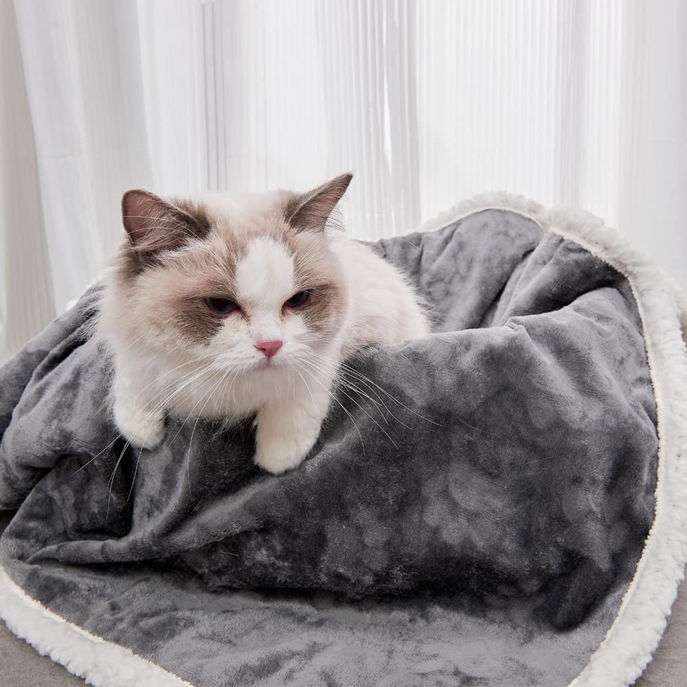 Qeils Pet Blankets For Cats - Waterproof Cat Blanket Washable - Sherpa Fleece Puppy Blanket, Soft Plush Reversible Throw Protector For Bed Couch Car Sofa, 25'X30', Dark Grey