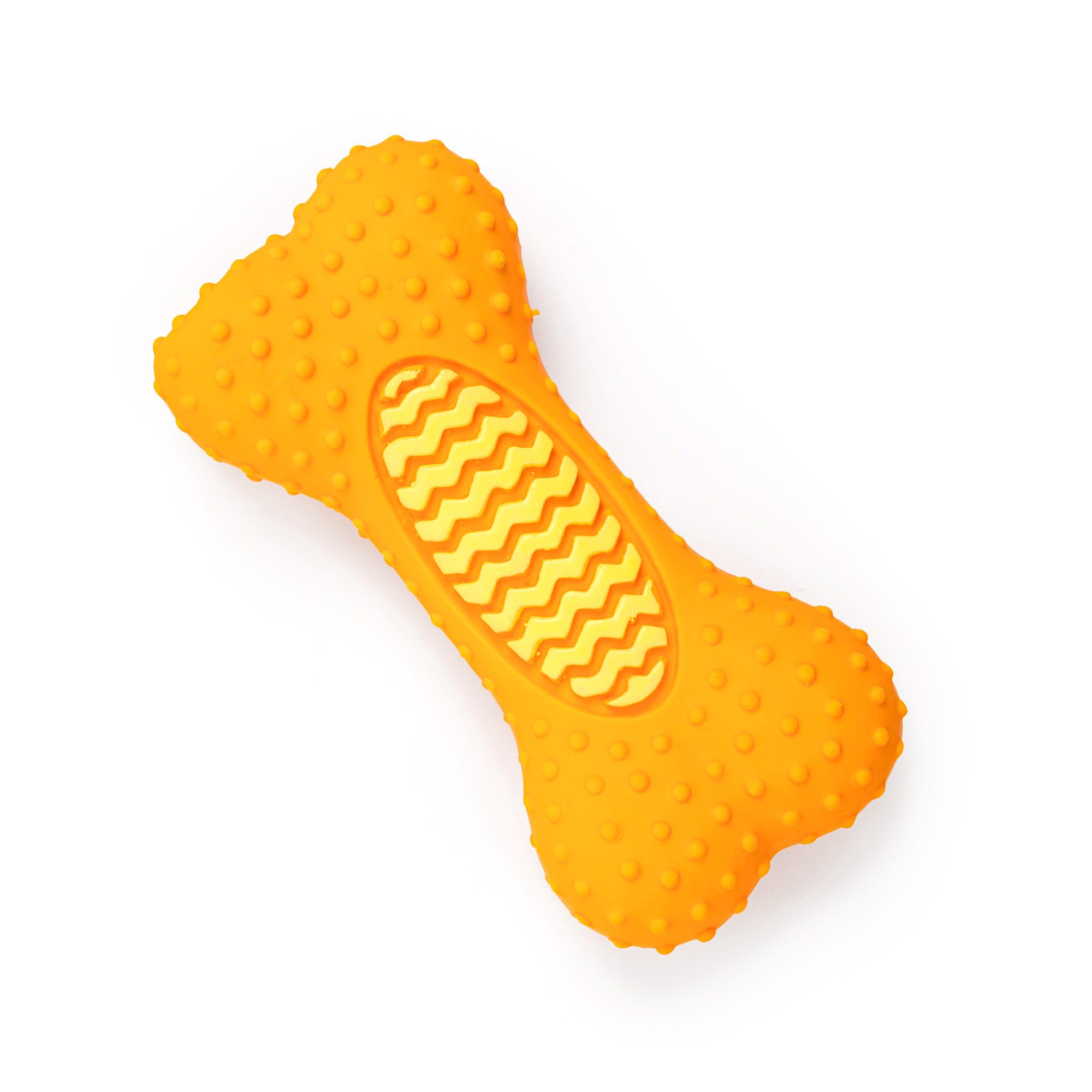 Tlc Dotted Textured Dumbbell Squeaky Chew Dog Toy  Orange