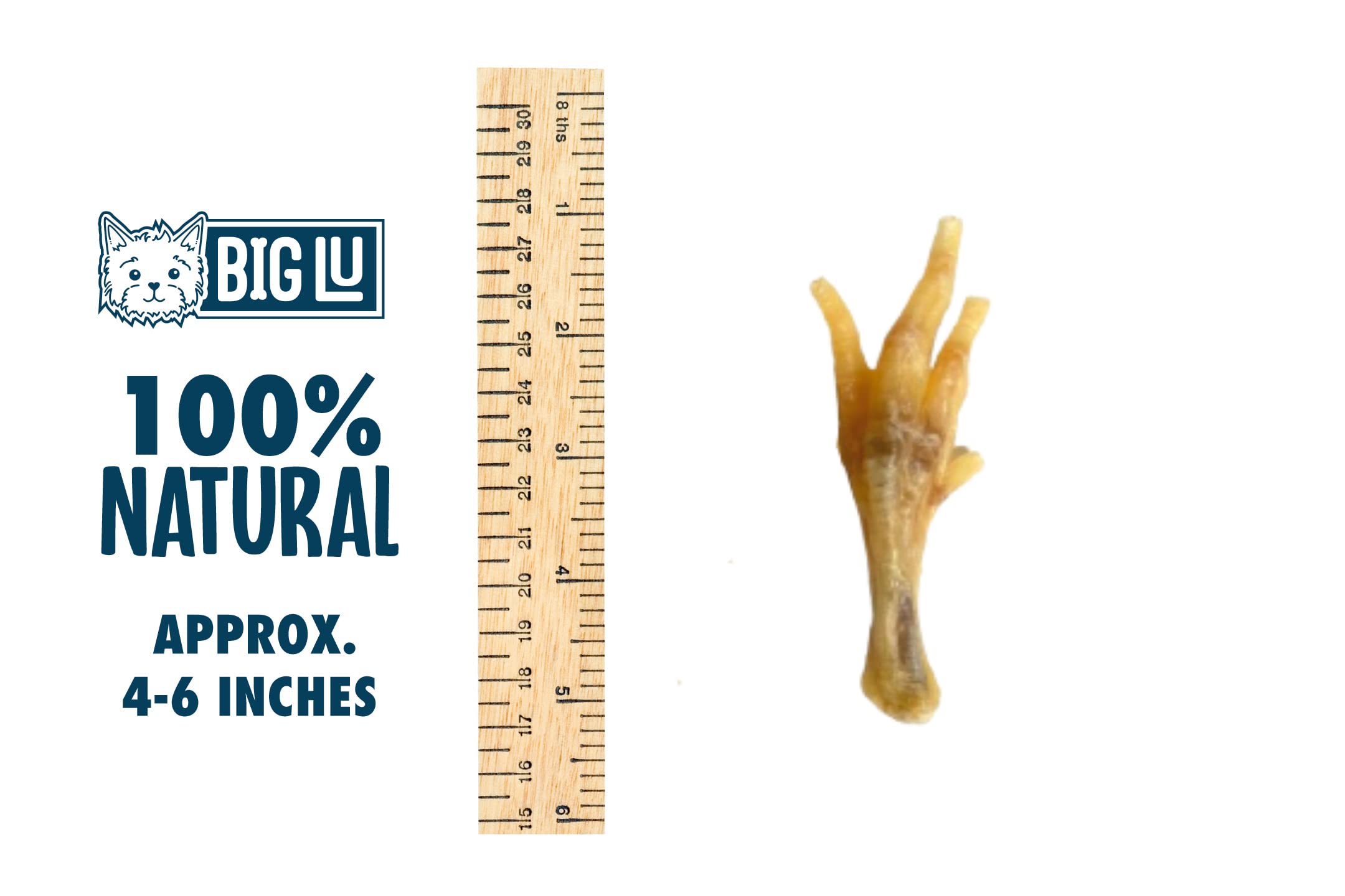 Big Lu - Nail-Free Chicken Feet Dog Chews, 100% Natural Single-Ingredient Treats, Rawhide-Free, Long-Lasting, Rich in Glucosamin