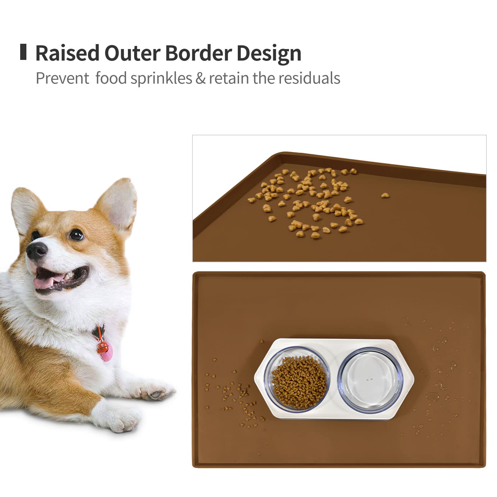 EIOKIT Dog Food Mat,Silicone Waterproof Food Tray,Non Slip Pet Bowl Mats Placemat,0.8  Raised Edge,Suitable for Most Small and M