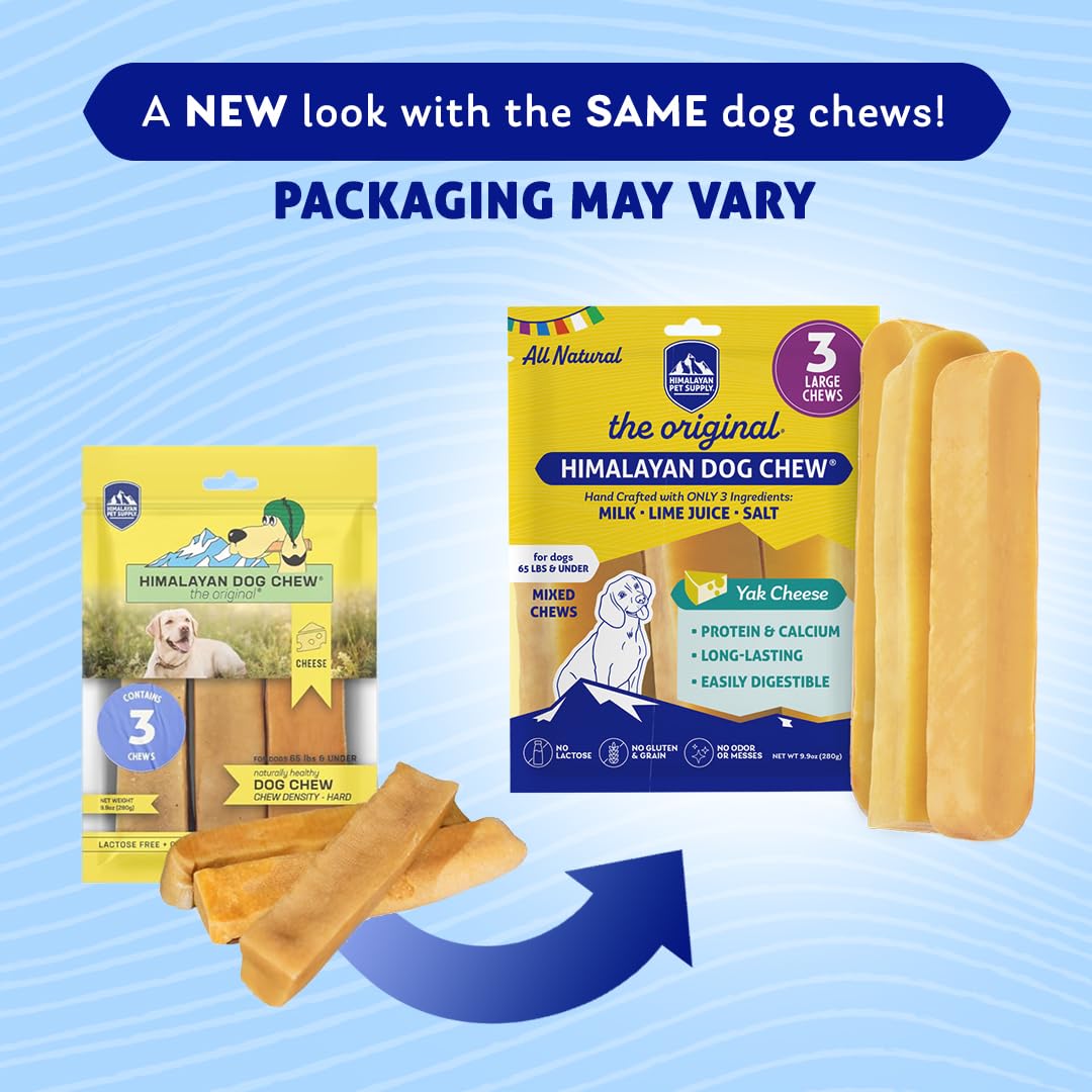 Himalayan Dog Chew Original Yak Cheese Dog Chew, 3 XL/Large Sticks, 3.3 oz, Gluten Free, Healthy Dog Treats, Grain & Lactose Fre