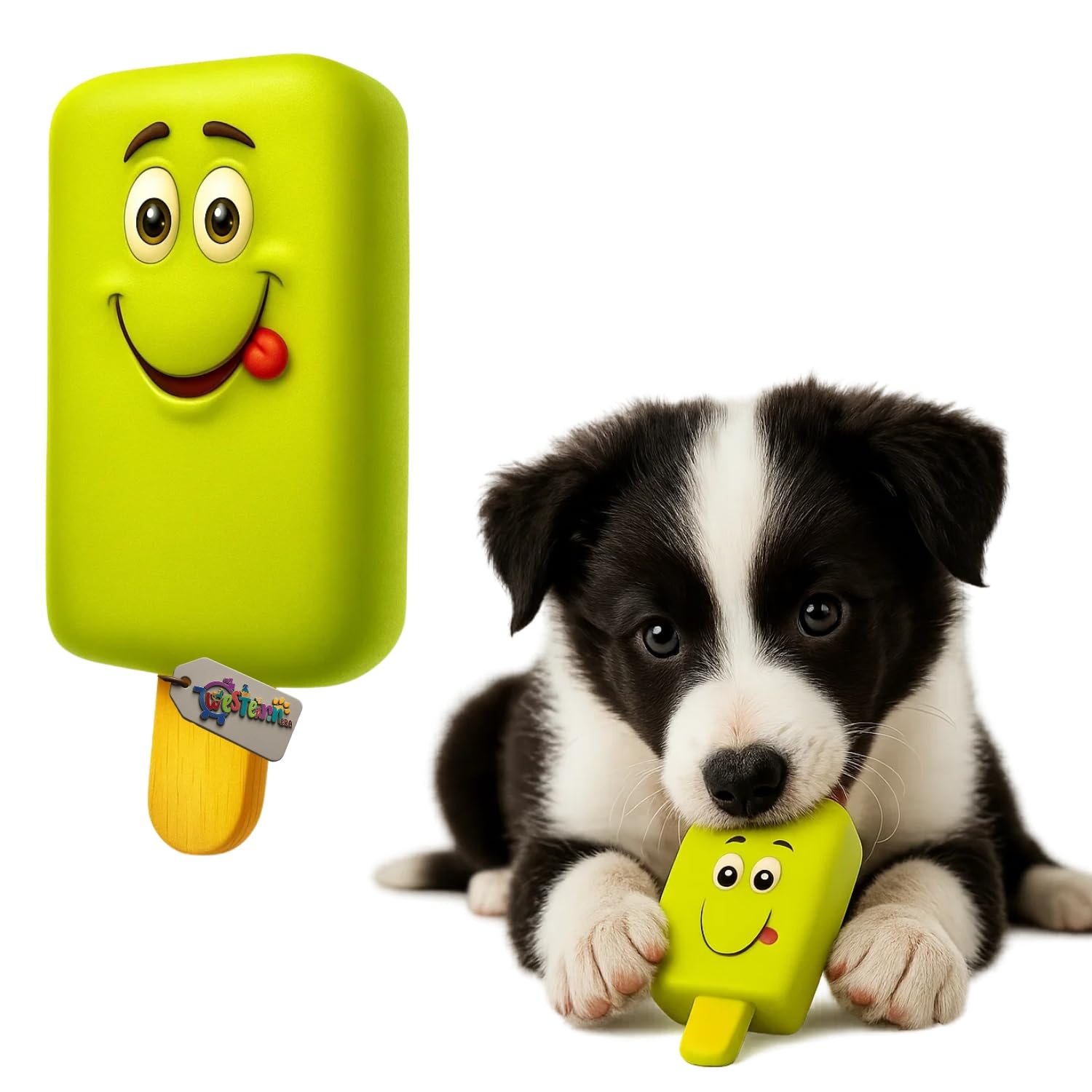 Western Era Ice Cream Smiley Dog Squeaky Toy | Durable Latex Rubber Chew Toy | Cute Popsicle Stick Design With Cartoon Smile | S