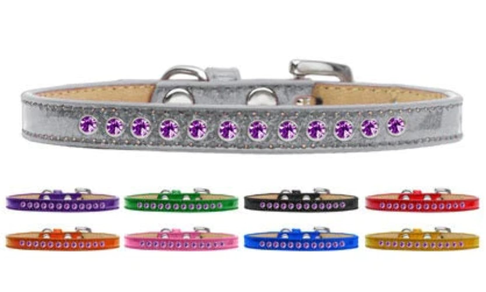 Dog, Puppy and Pet Ice Cream Collar, Purple Crystal Rimsets Silver 16