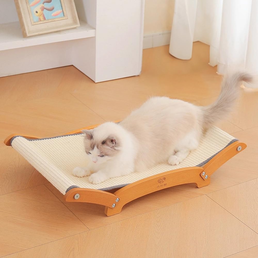 Extra-Larger Sisal Cat Scratcher Bed, Durable Cat Scratching Post with Hammock for Indoor Cats Lounger & Sleep & Scratch, Natura