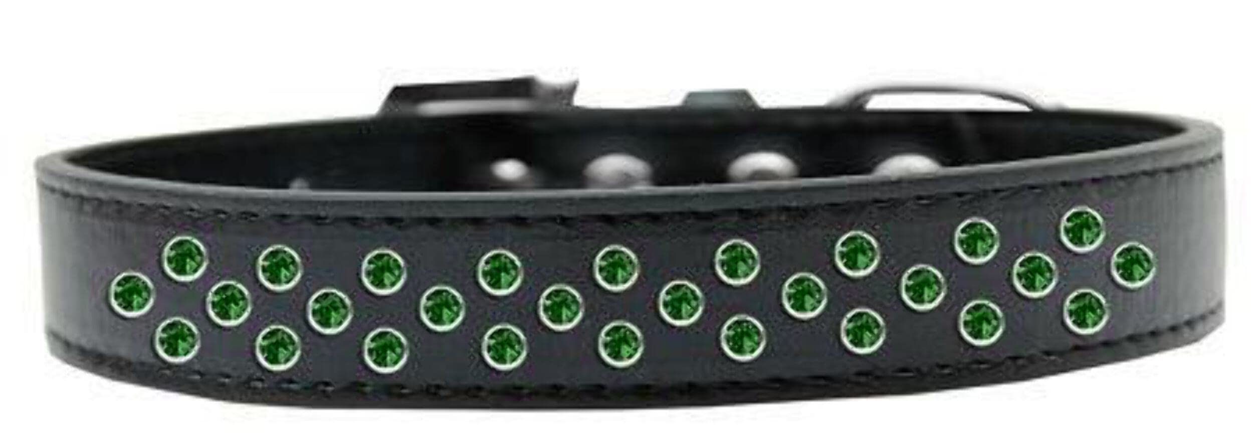 Mirage Pet Products Sprinkles Dog Collar with Emerald Green Crystals, Size 14, White