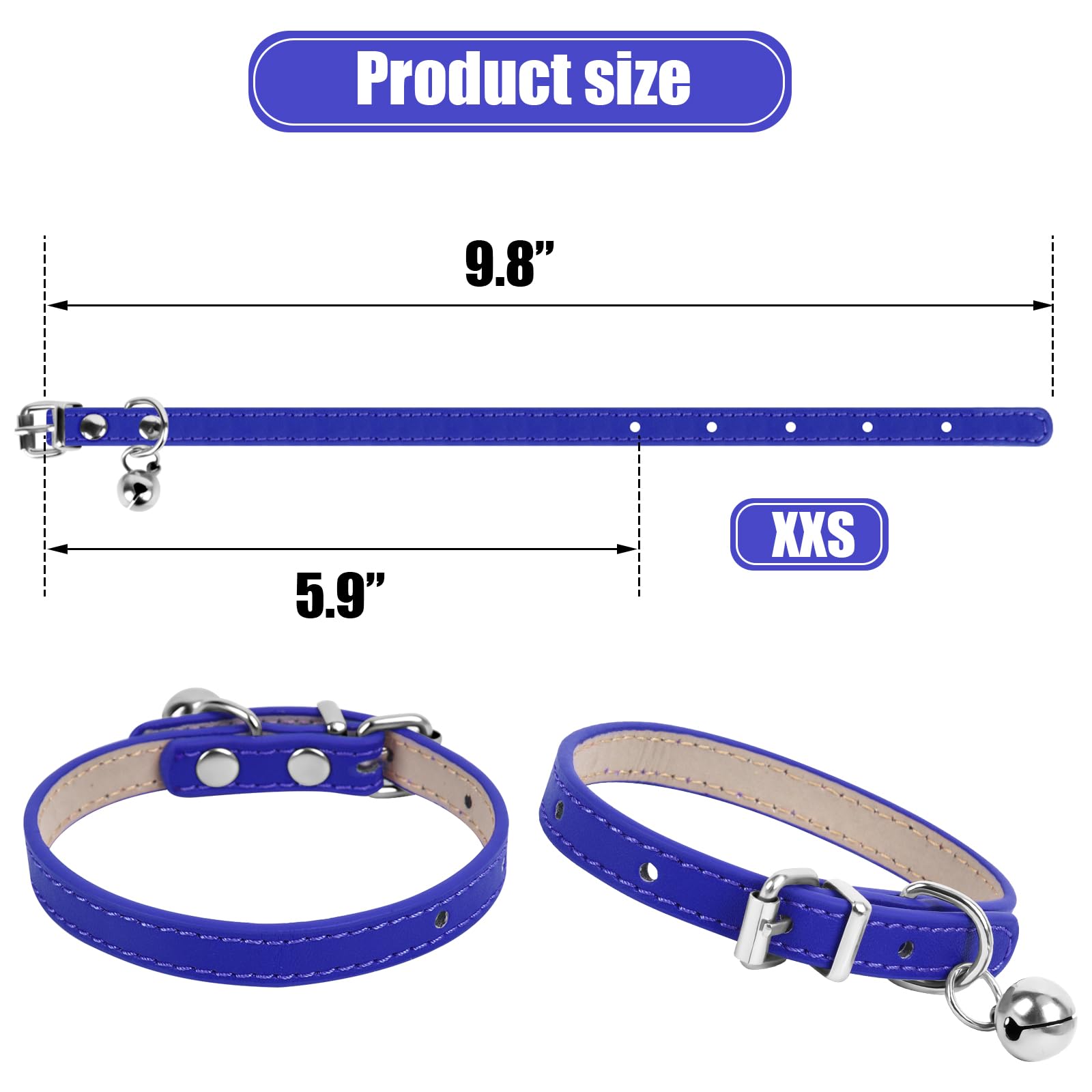 Chengfu Xxs Teacup Dog Collar, Blue, 3/8 Inch Width