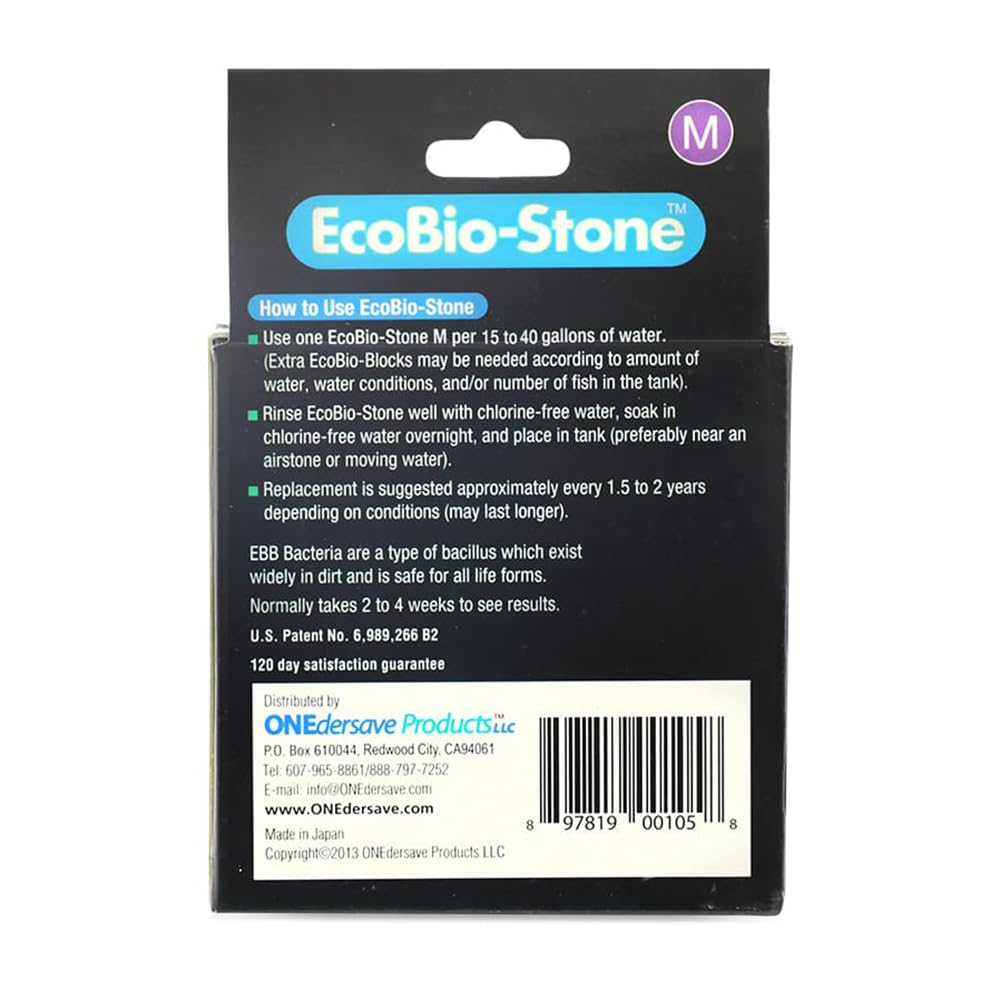 EcoBio-Block Stone for Aquariums, Medium - Natural Water Clarifier and Odor Remover, Treats 15 to 40 Gallons