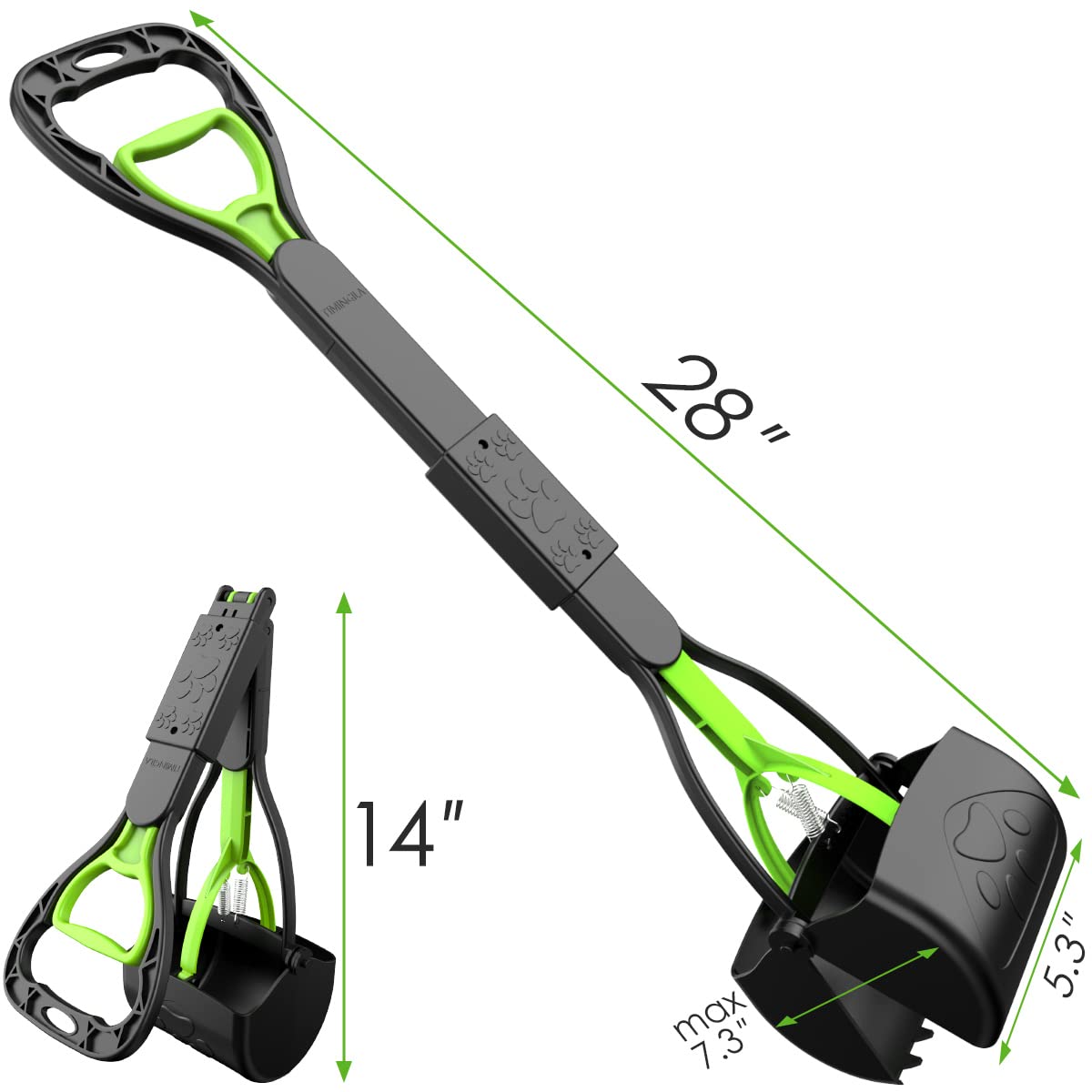 TIMINGILA Pooper Scooper - 28" Long Handle, Durable Spring, Portable for Dogs, Green