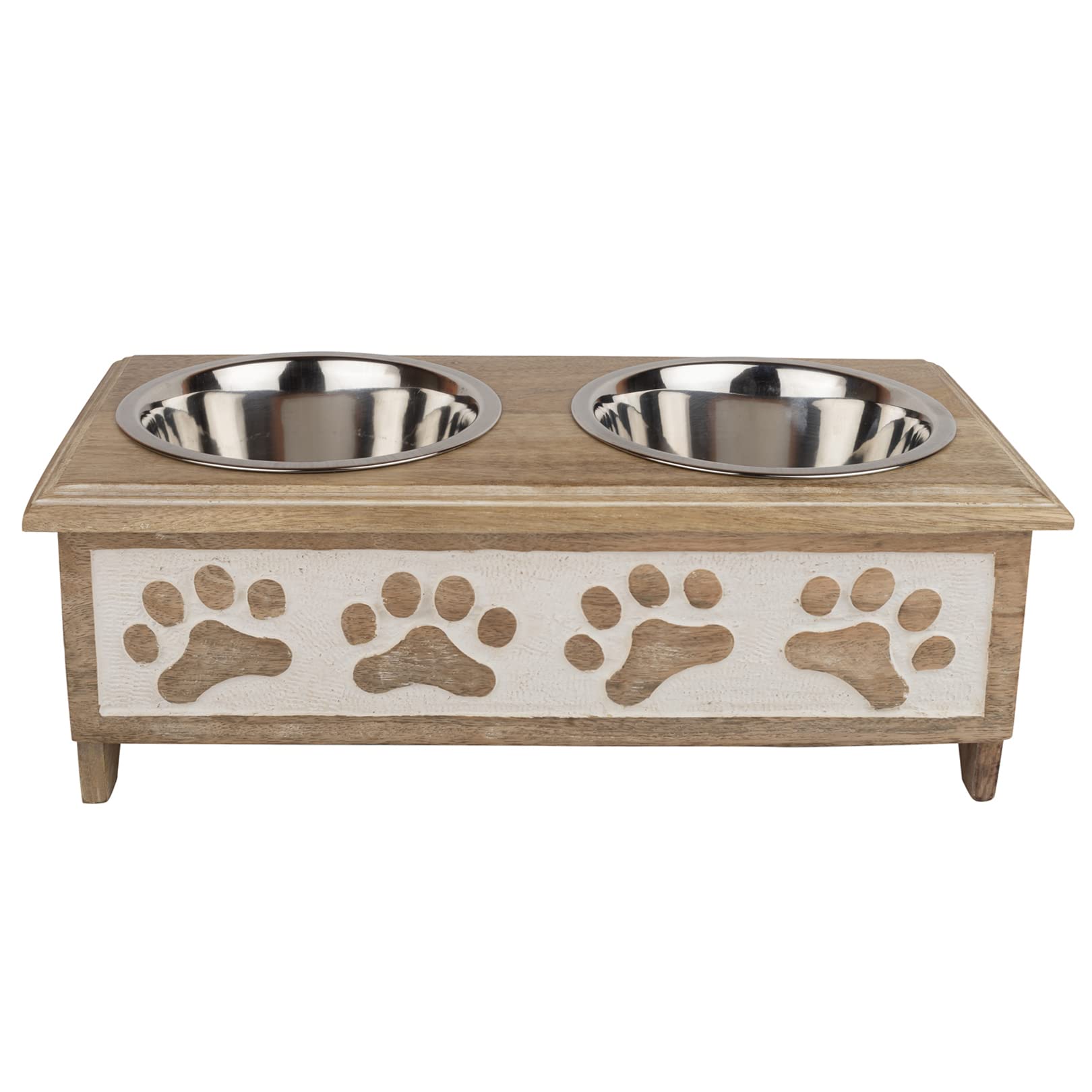 Gocraft Raised Dog Bowls For Small Dogs  Whitewashed Wooden Elevated Feeder Stand In Modern Farmhouse Style With 2 Stainless St