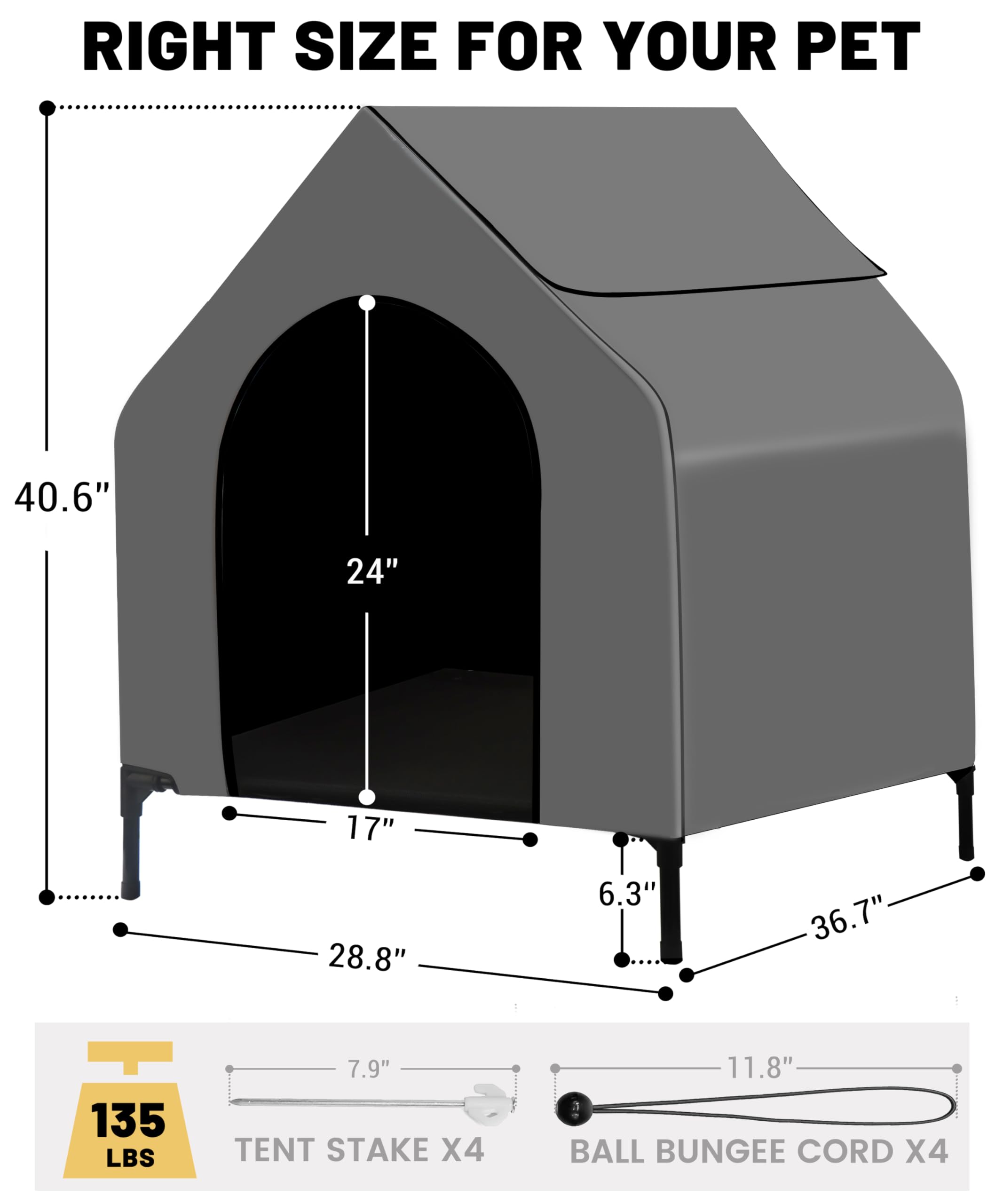 Fantrek 36' Dog House Outdoor For Medium/Large Breeds - Outside Waterproof & Sunproof Dog House, Elevated Dog Bed With Dog Shad