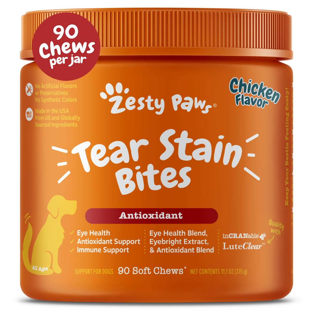 Zesty Paws Tear Stain Support Soft Chews for Dogs - for Eye Moisture + Vision & Immune Support - Functional Supplements with Fis