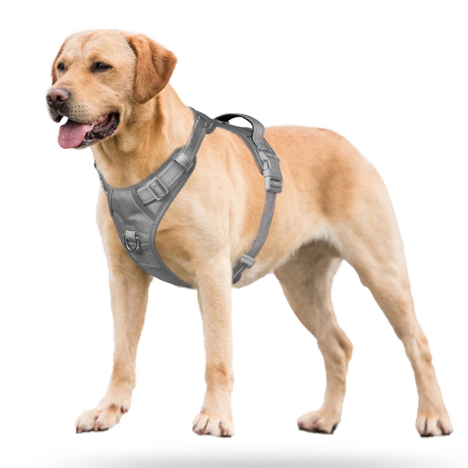Poypet No Pull Dog Harness, No Choke Reflective Dog Vest, Adjustable Pet Harnesses With Easy Control Padded Handle For Small Medium Large Dogs(Gray,Xl)